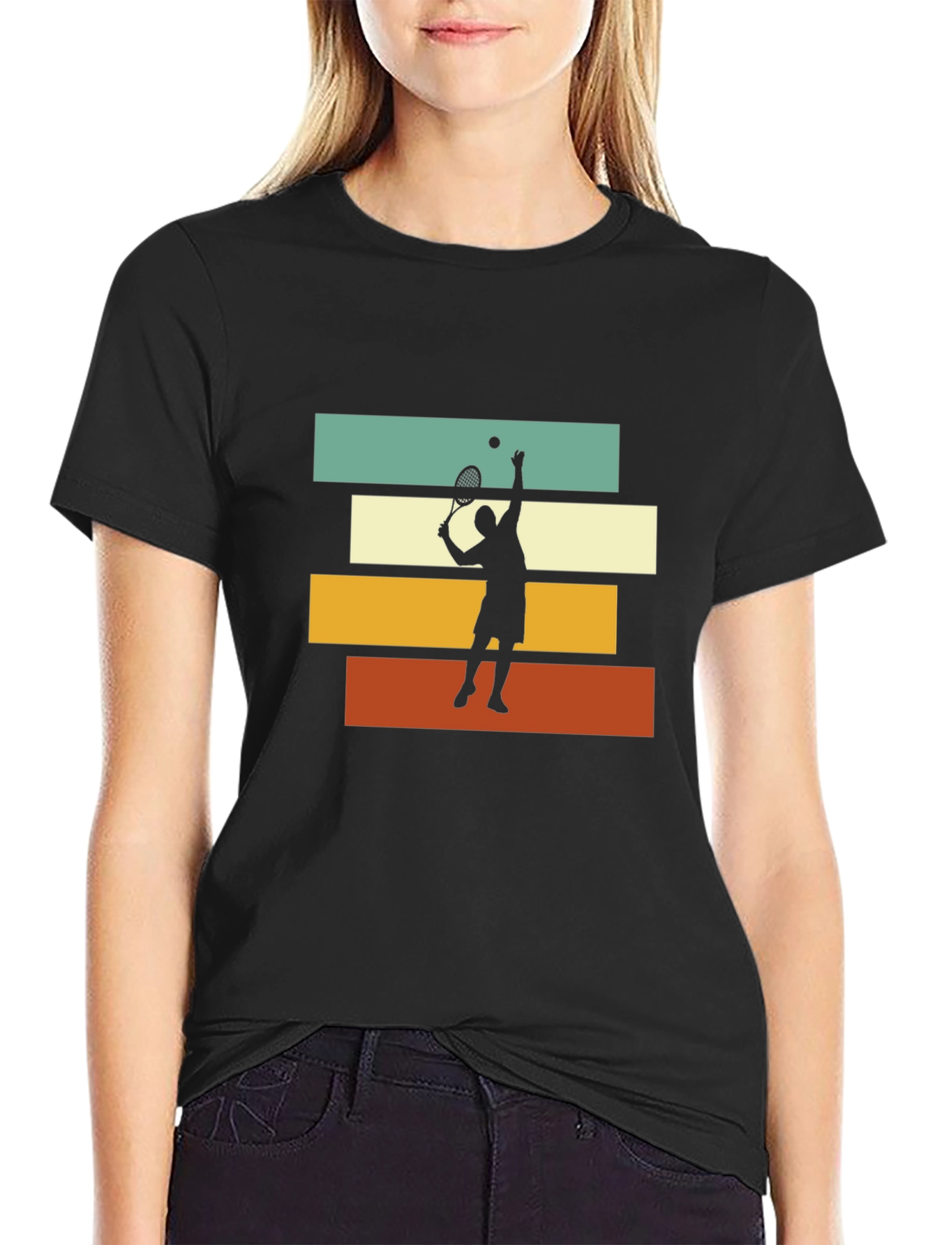 Black Tennis Player Retro T-Shirt view 2