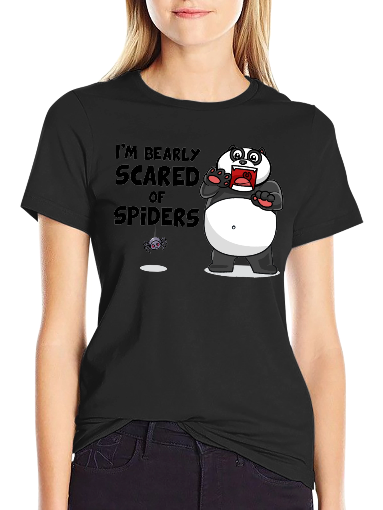 Black Bearly Scared of Spiders T-Shirt Funny Graphic Tee view 2