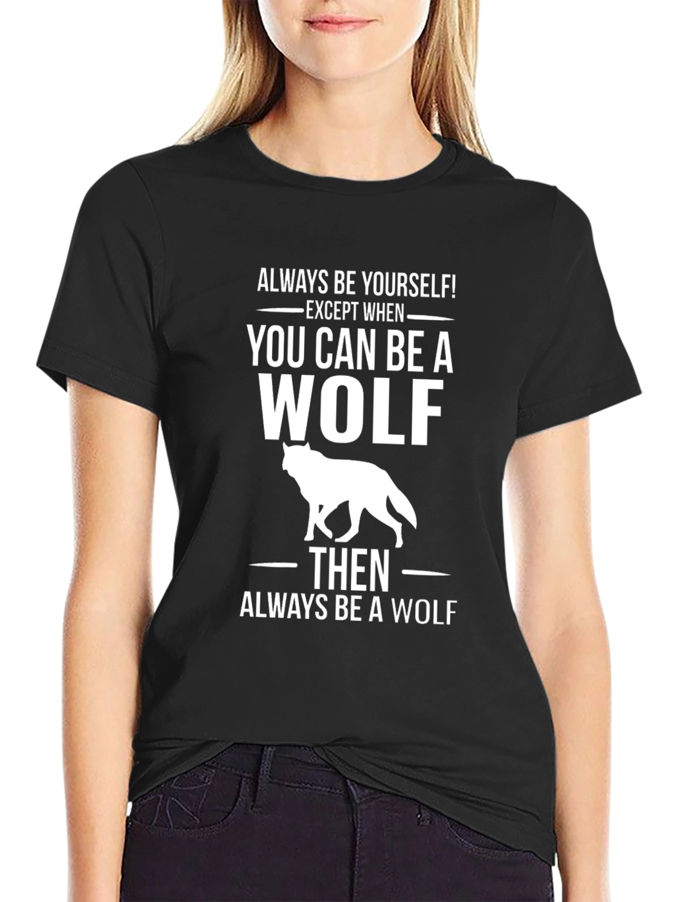 Black Be A Wolf Graphic Tee - Trendy T-Shirt view 2