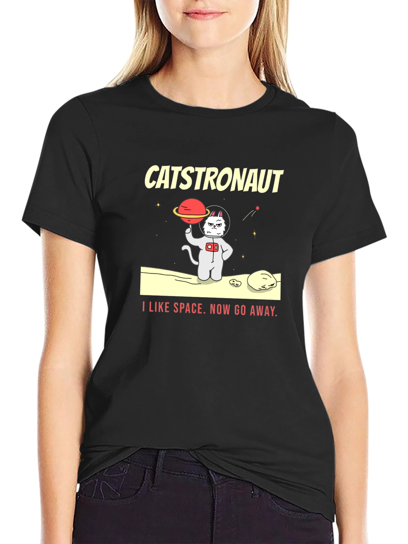 Black Catstronaut Graphic T-Shirt - I Like Space view 2