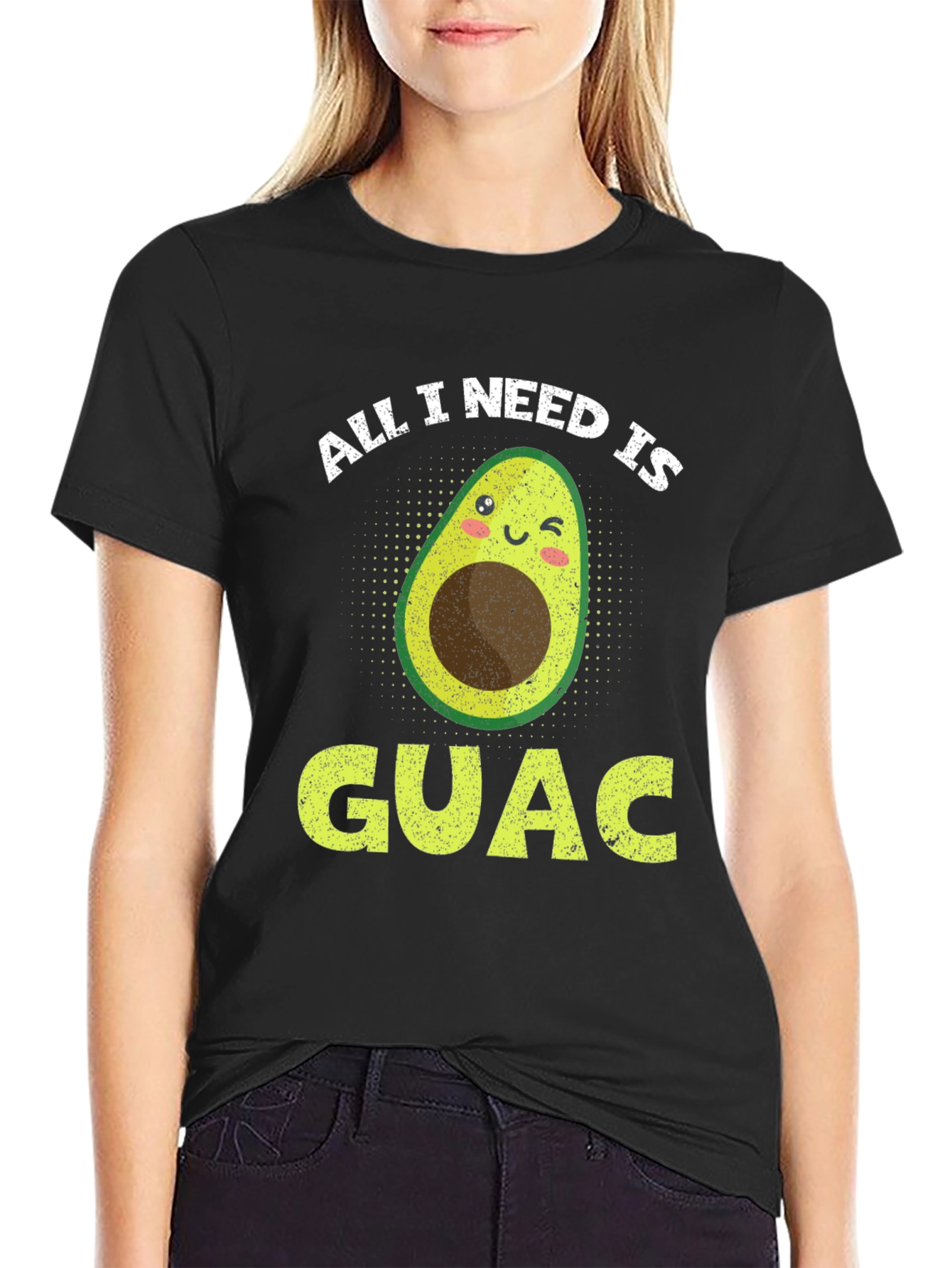 Black All I Need is Guac Funny Avocado Graphic T-Shirt view 2