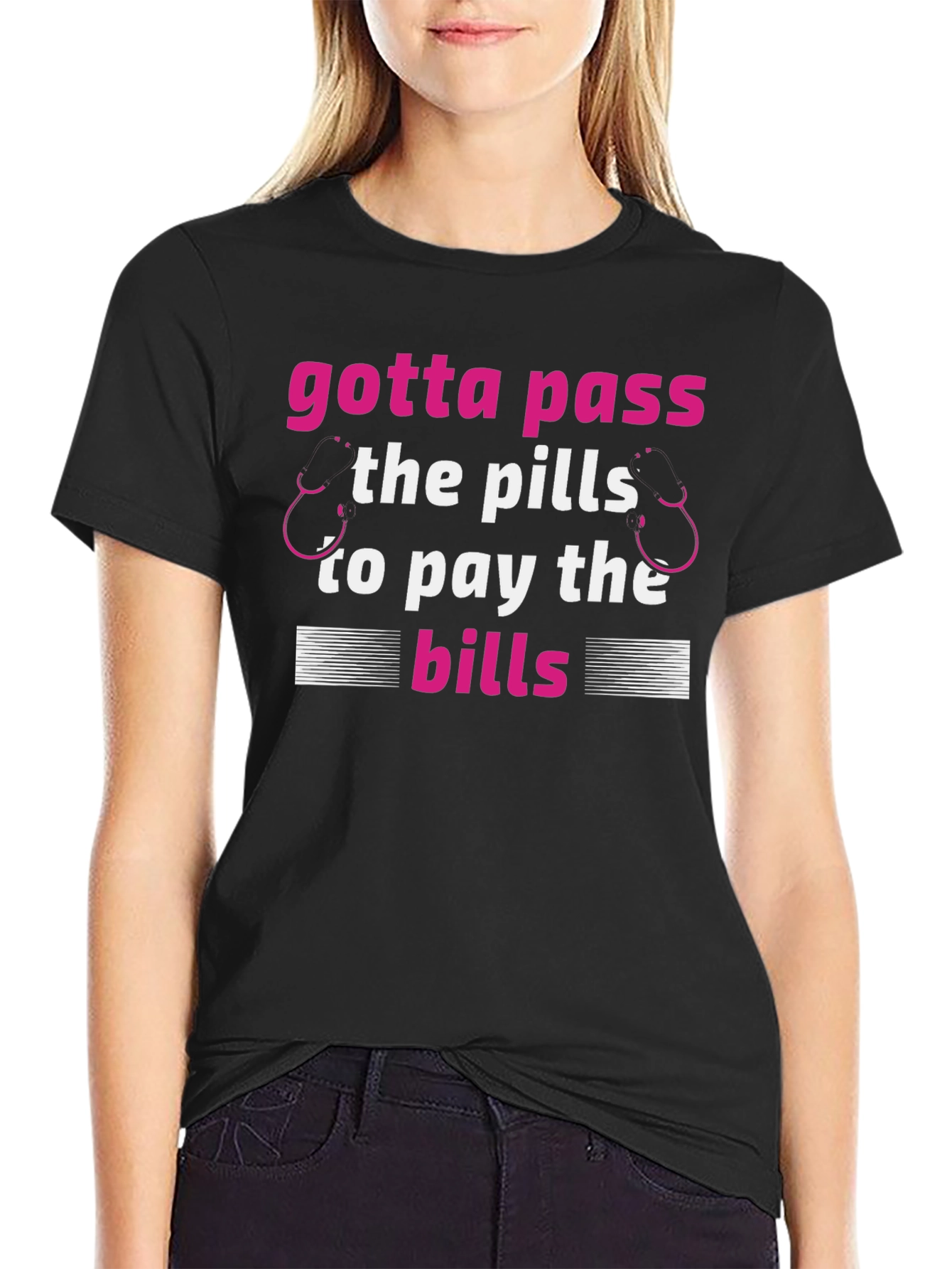 Black Gotta Pass the Pills T-Shirt view 2