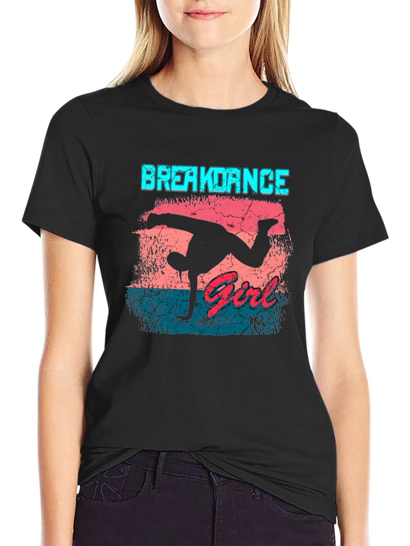 Black Breakdance Girl Graphic Tee - Black Cotton Casual view 2