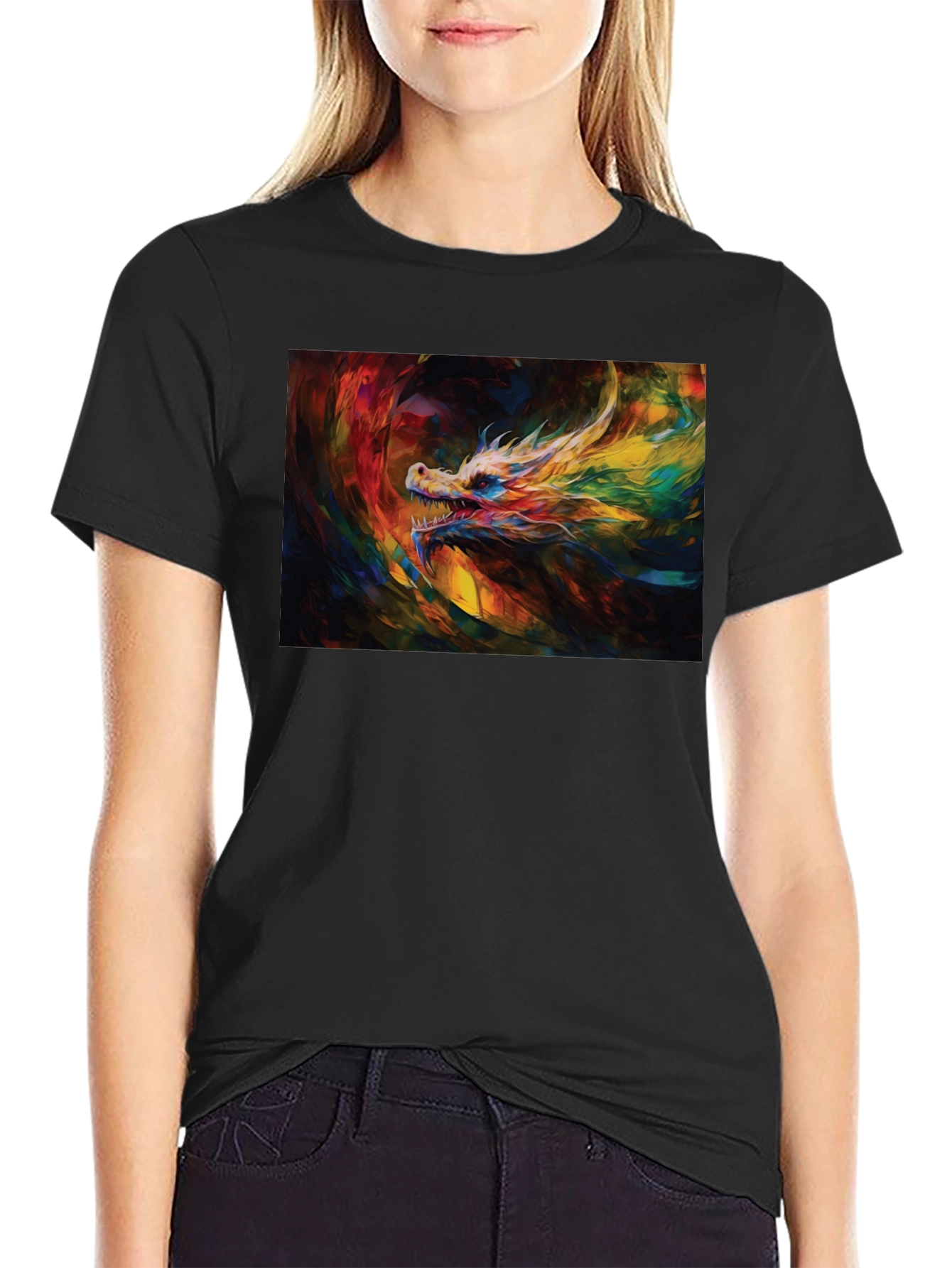 Black Colorful Dragon Graphic Tee - Unique Artistic Design view 2