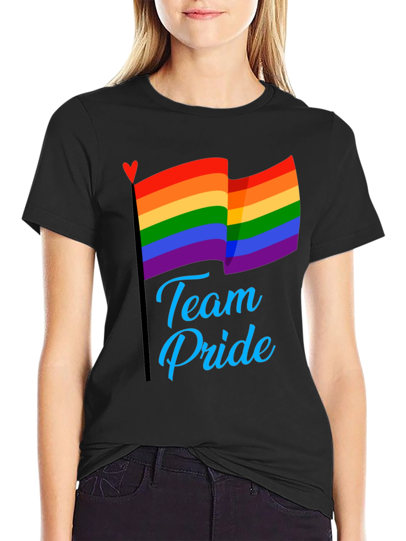 Black Team Pride LGBT Rainbow Flag Graphic T-Shirt view 2