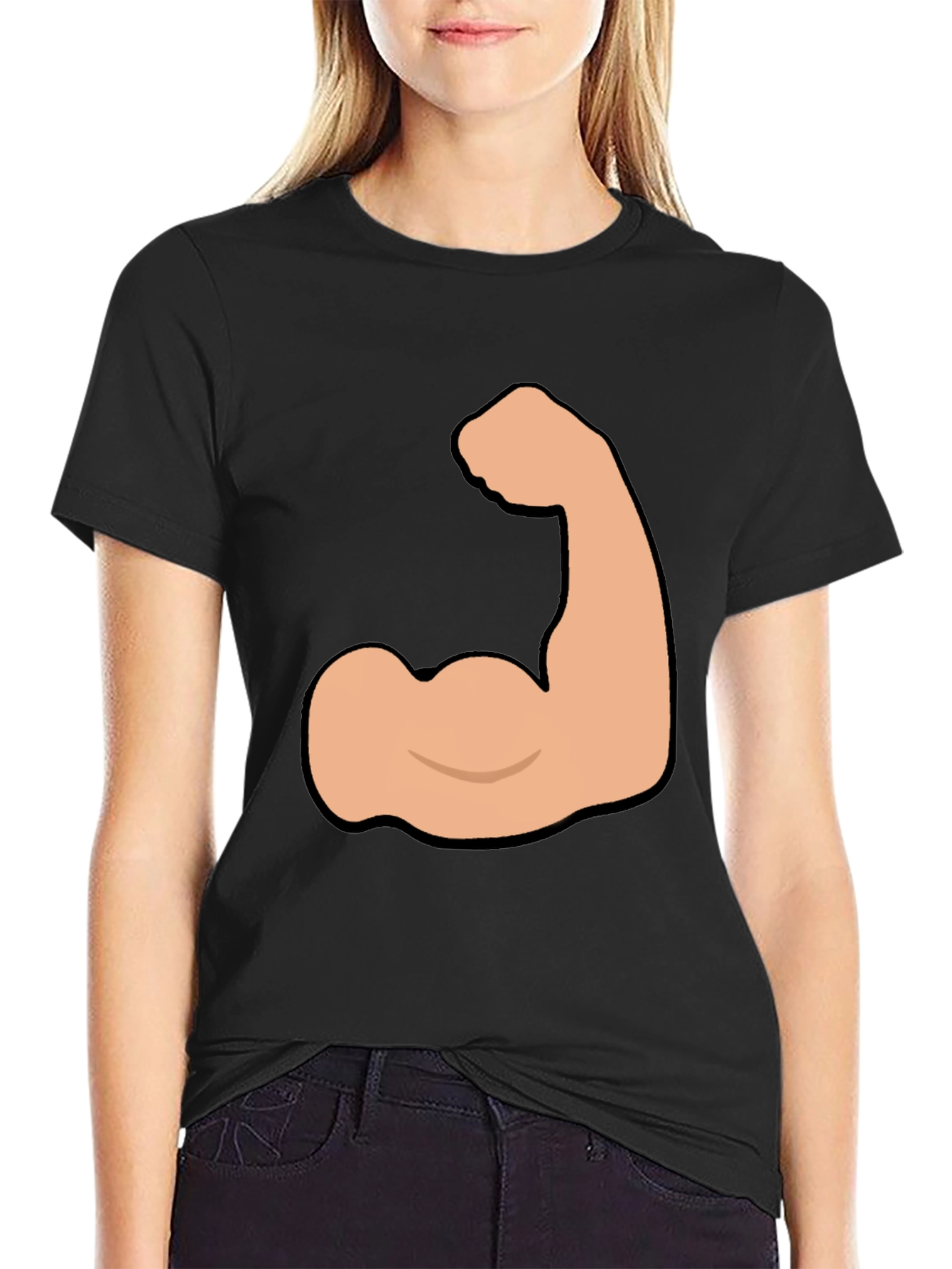 Black Funny Flexing Muscle Graphic Tee - Black Cotton T-Shirt view 2