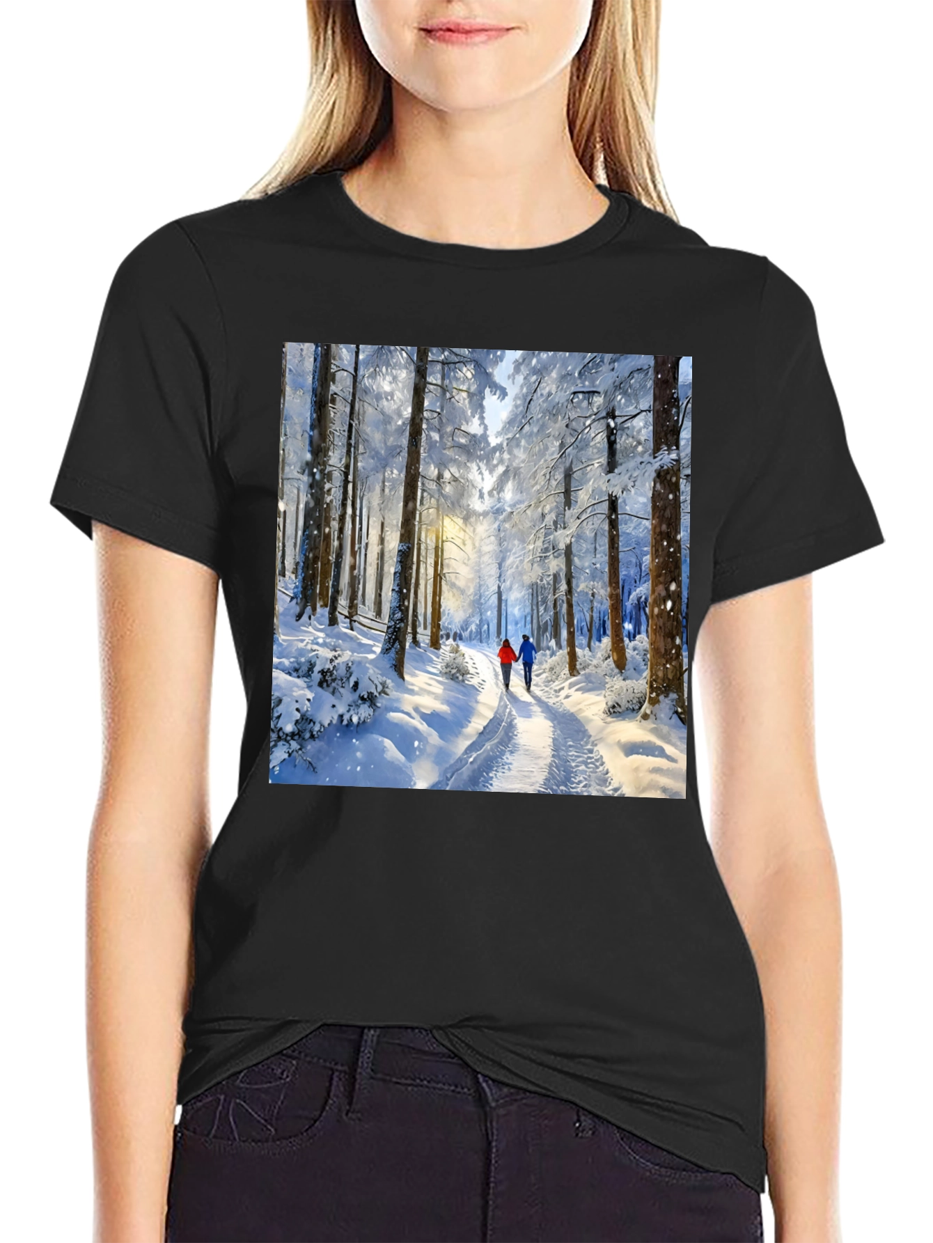 Black Winter Forest Path Graphic Tee view 2
