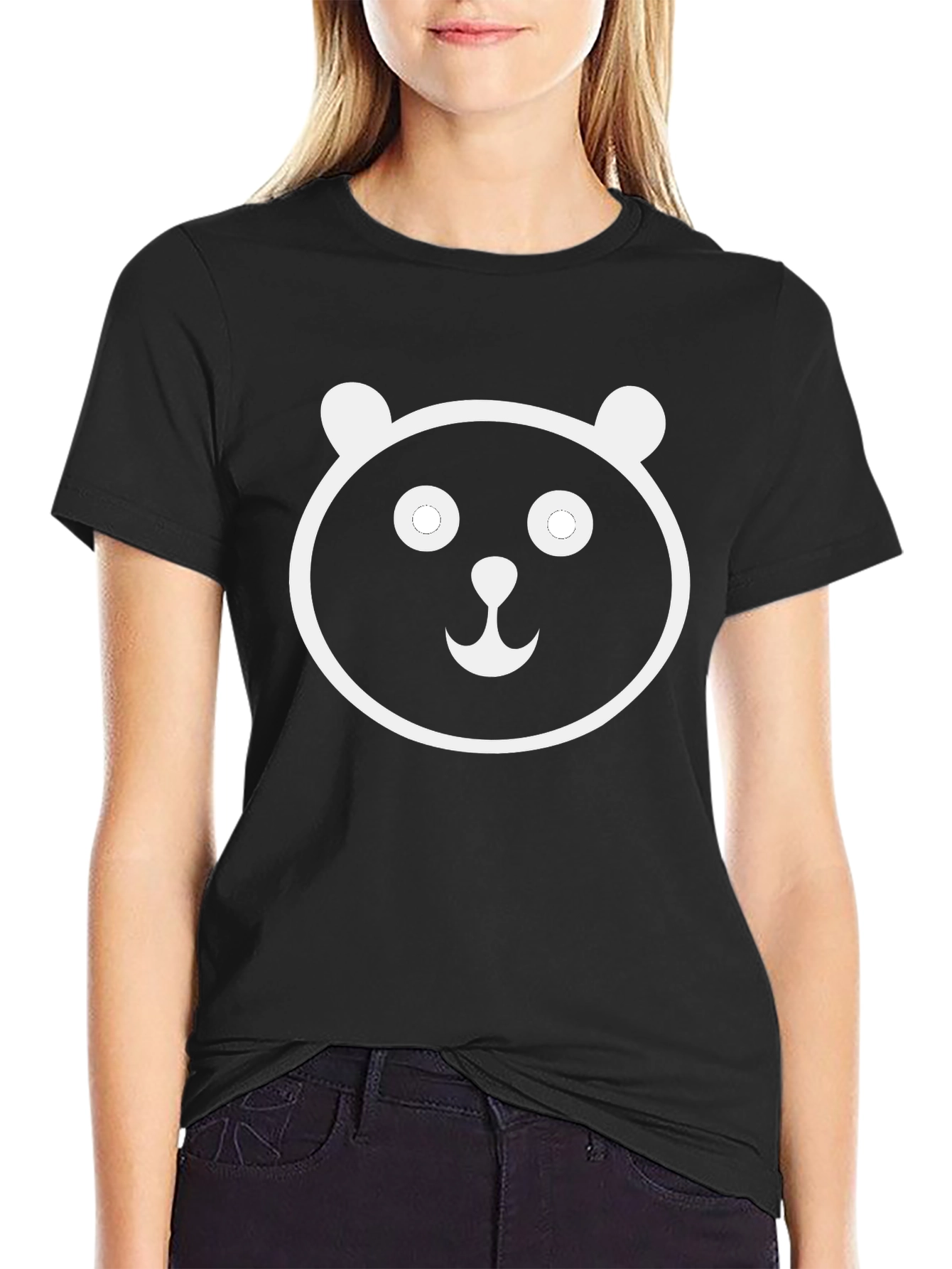 Black Cute Panda Graphic Black T-Shirt view 2
