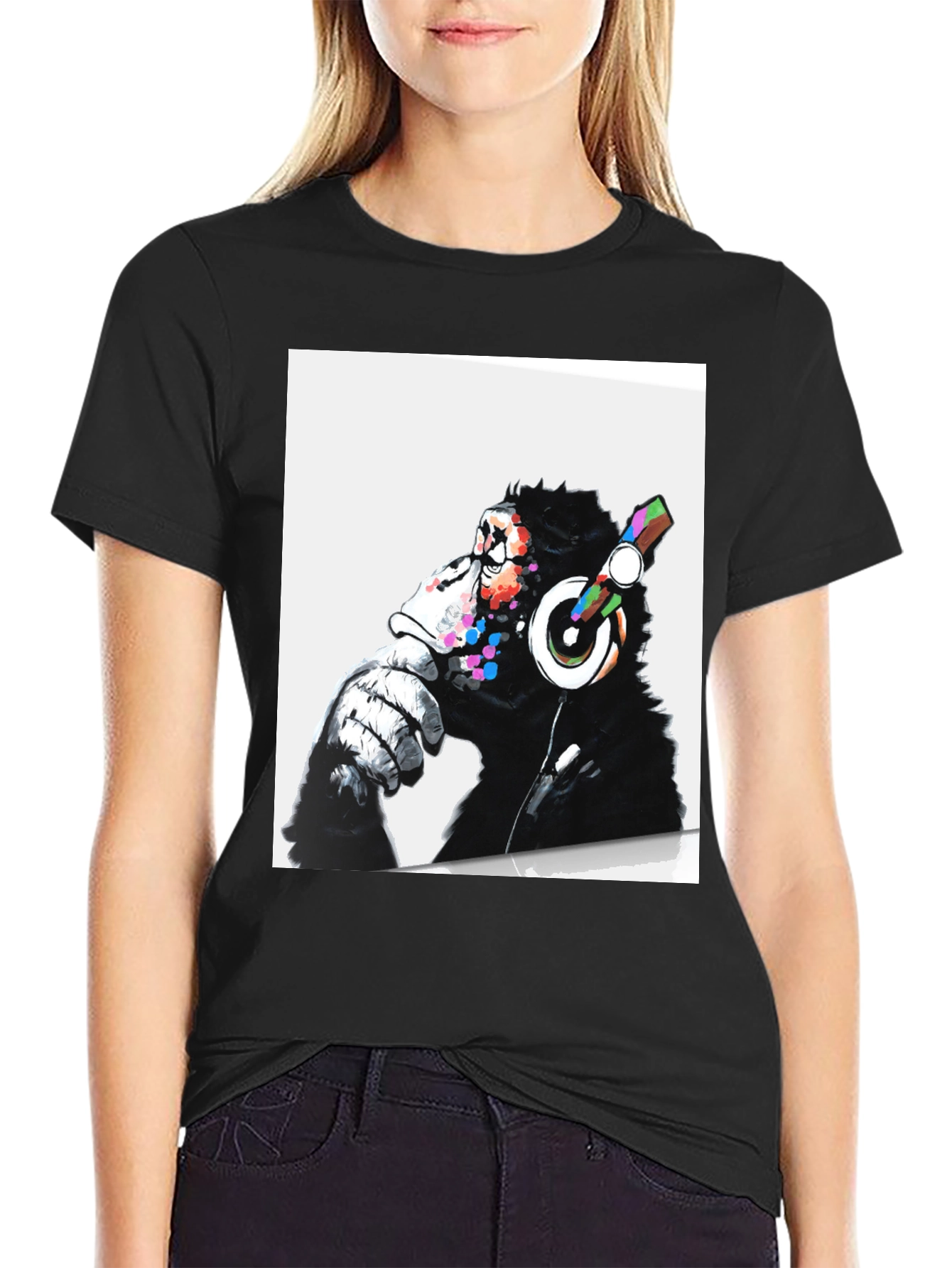 Black Cool Ape DJ Graphic Tee - Black Cotton T-Shirt view 2