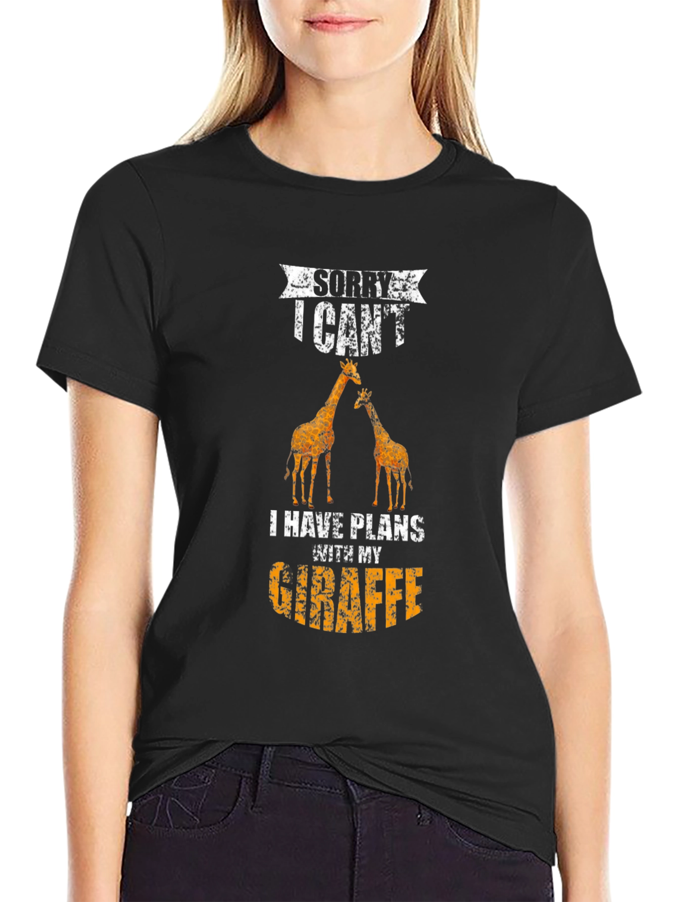 Black Funny Giraffe T-Shirt - Sorry I Can't, Giraffe Plans view 2