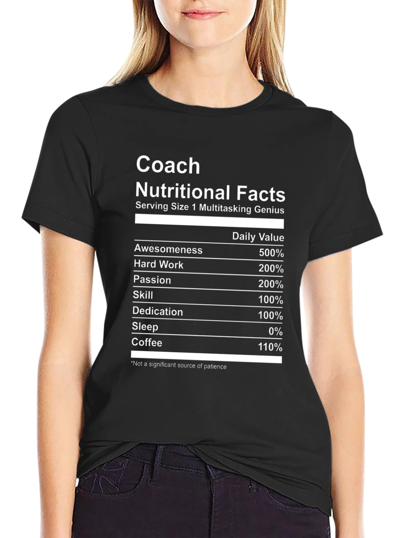 Black Coach Nutritional Facts Black Graphic T-Shirt view 2