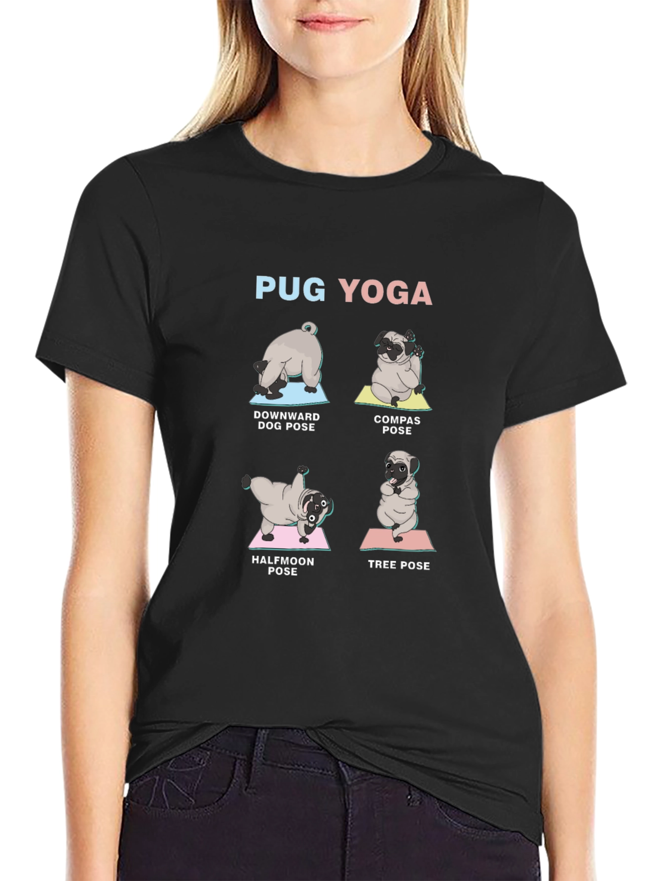 Black Pug Yoga T-Shirt - Funny Yoga Dog Tee view 2