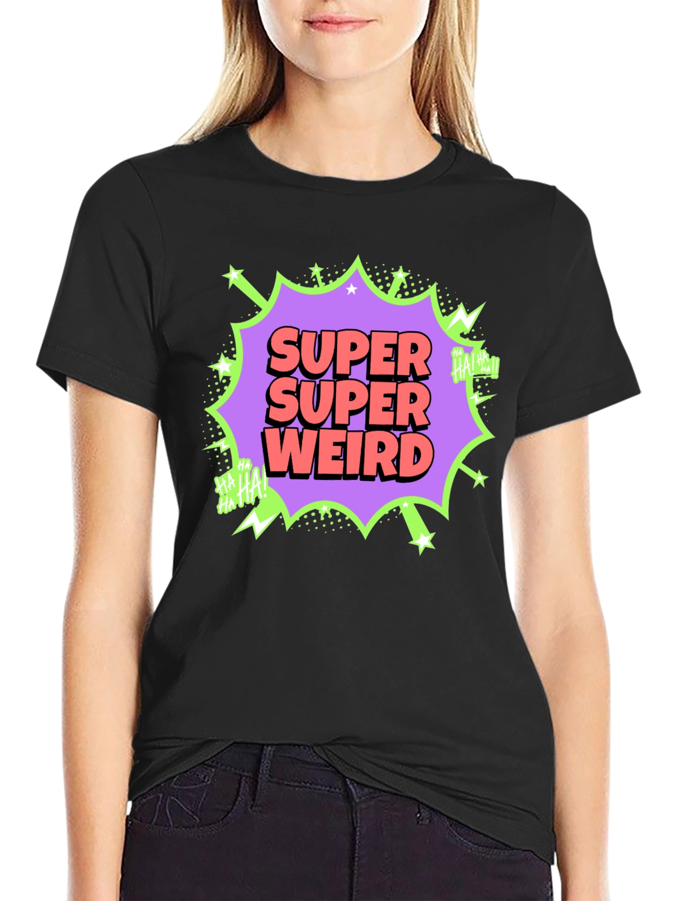 Black Super Weird Graphic Tee - Funny Comic Style view 2