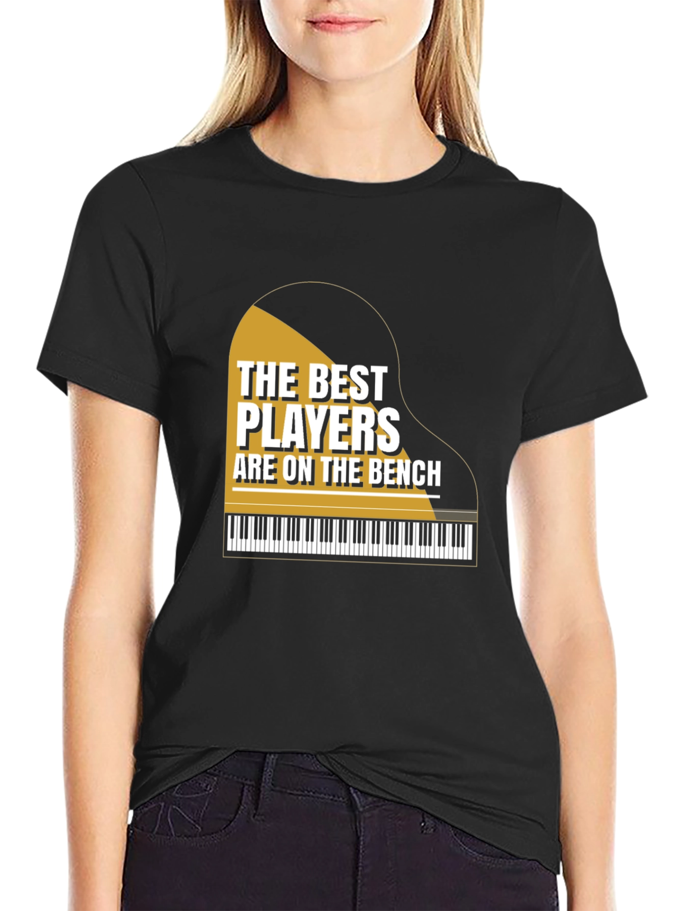 Black Piano Player T-Shirt - "The Best Players Are On The Bench" view 2