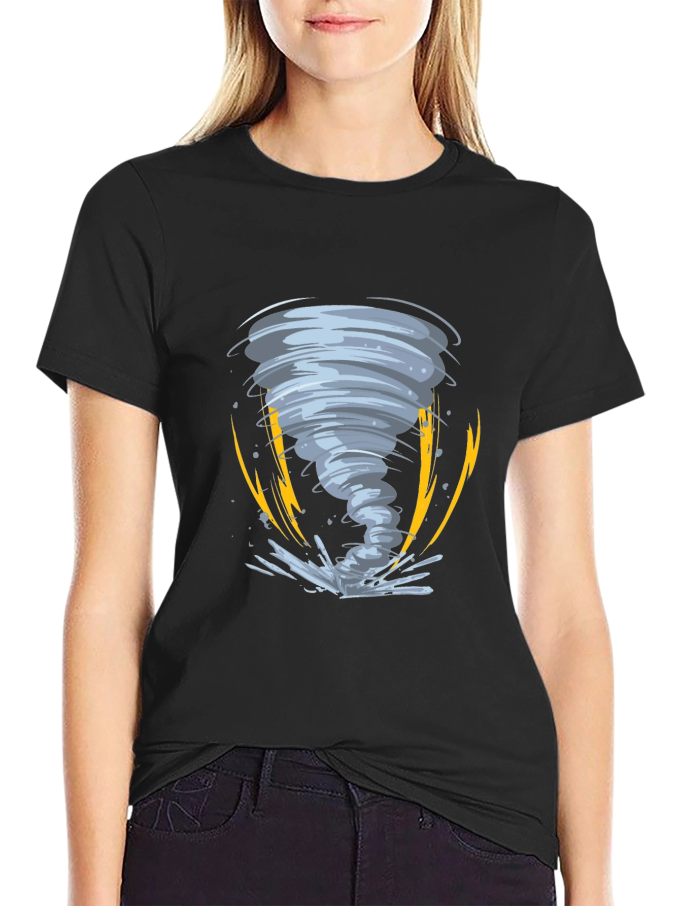 Black Tornado Graphic Tee - Black Cotton Casual Shirt view 2