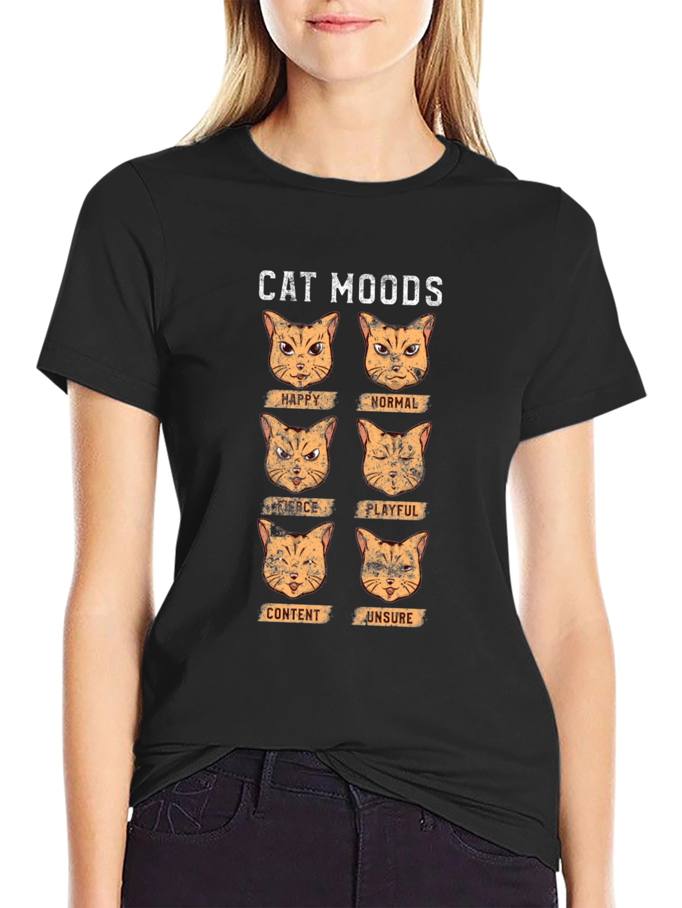 Black Cat Moods Graphic T-Shirt - Funny Cat Lover Tee view 2