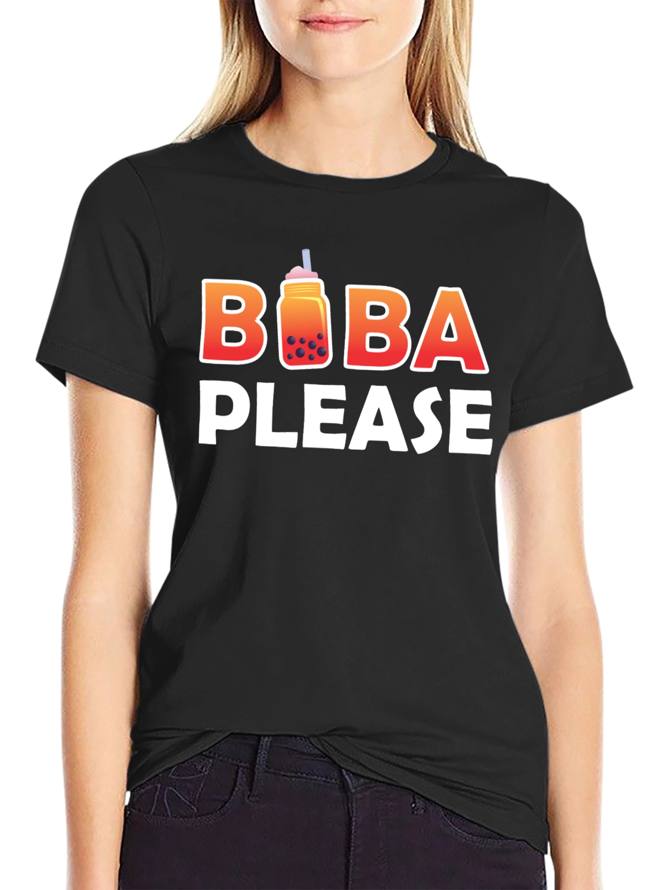 Black Boba Please Graphic T-Shirt - Cute Bubble Tea Lover Tee view 2