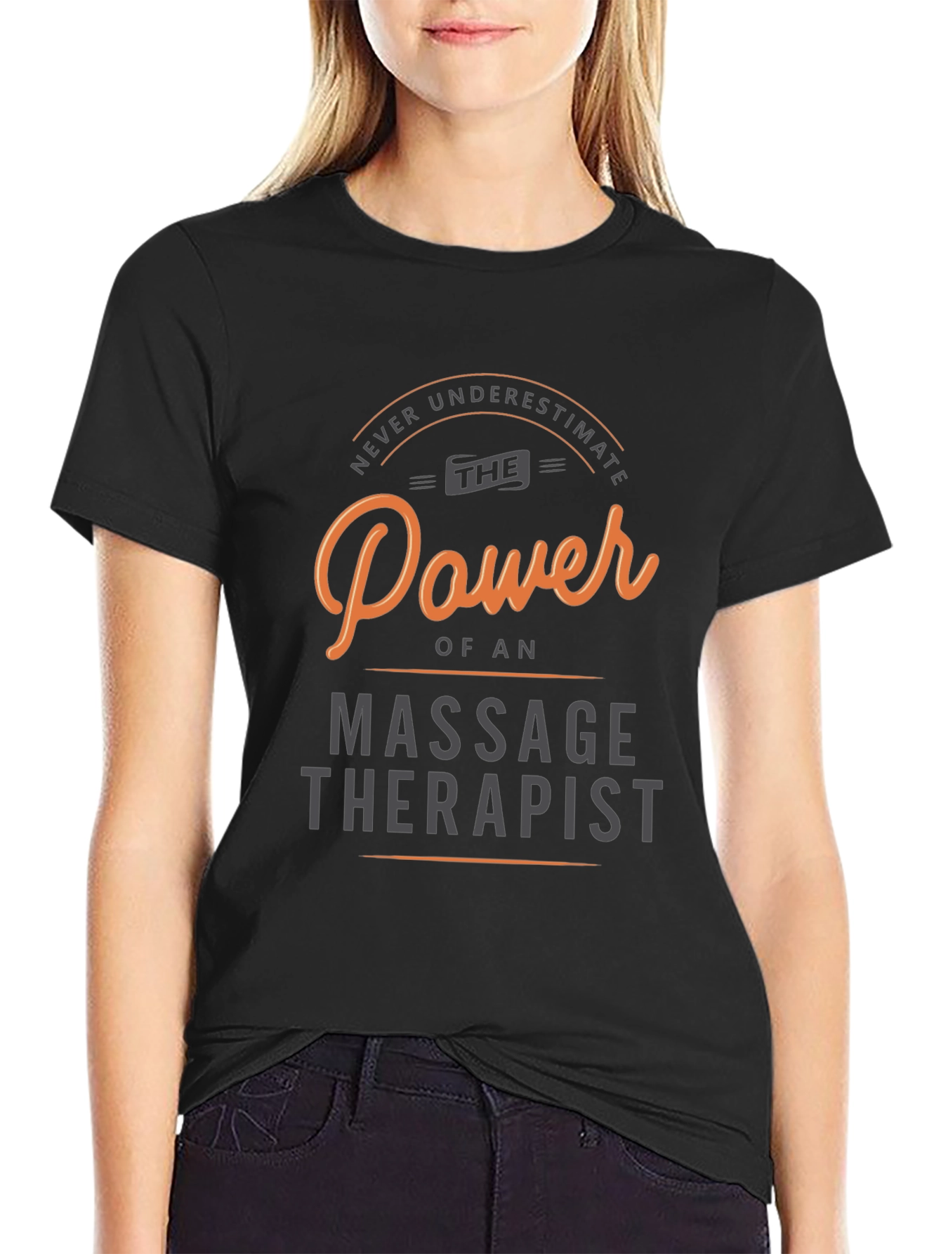 Black Massage Therapist Power T-Shirt - Black Cotton view 2