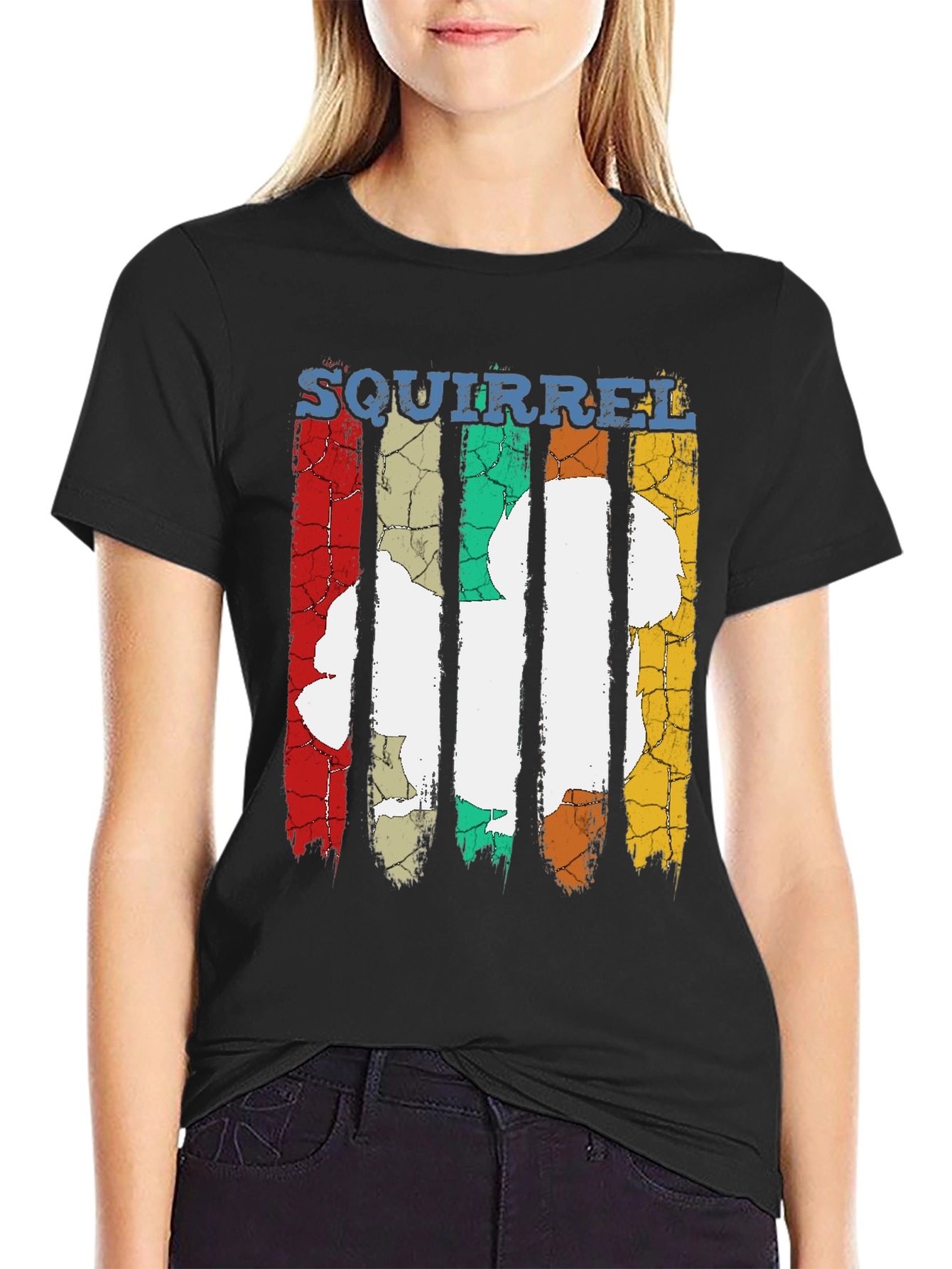 Black Squirrel Retro Vintage Style Black T-Shirt view 2