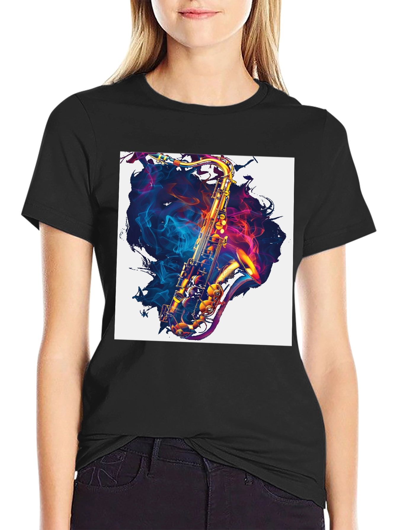 Black Saxophone Graphic Print Tee view 2