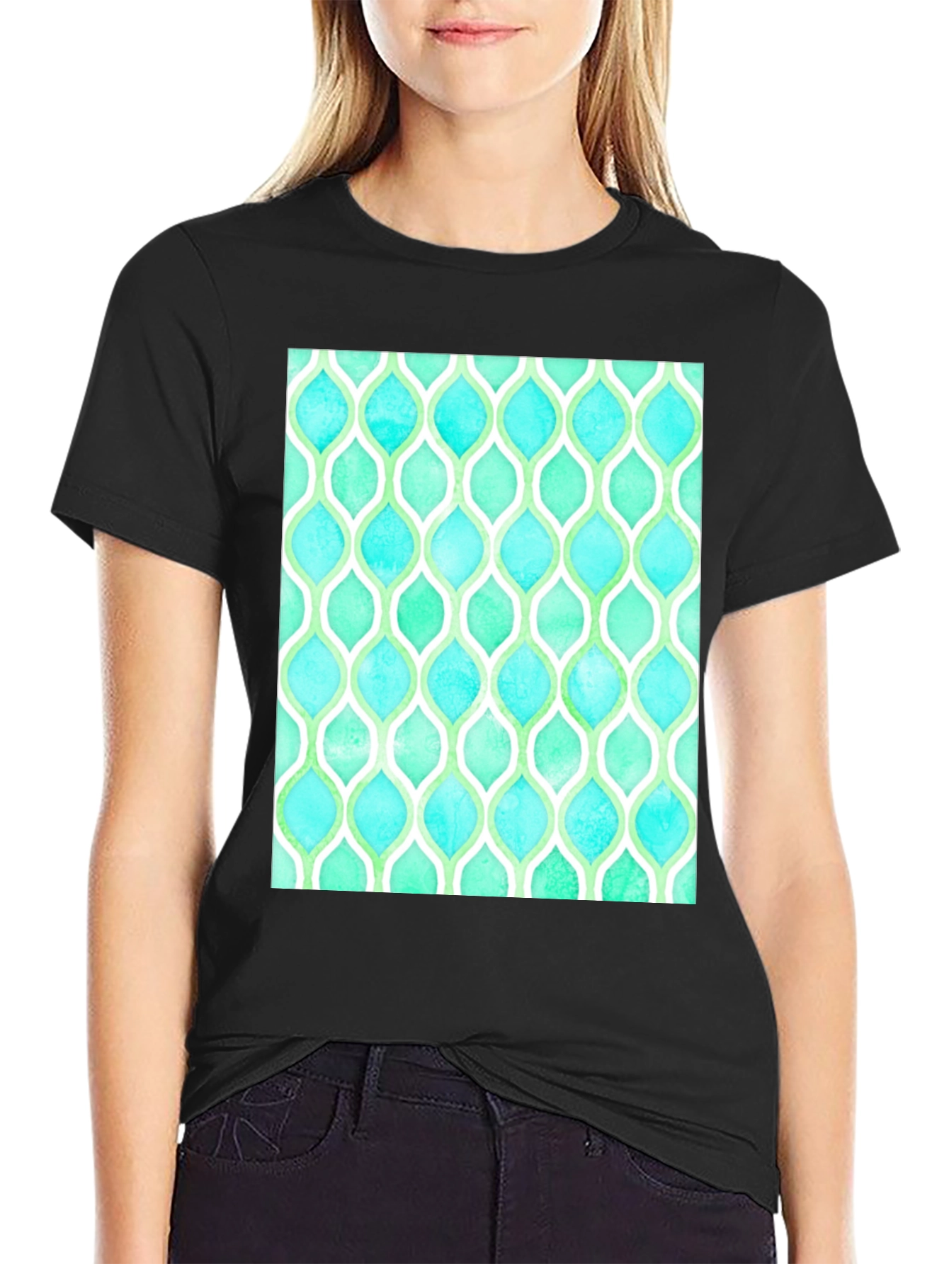 Black Aqua & Green Patterned T-Shirt view 2