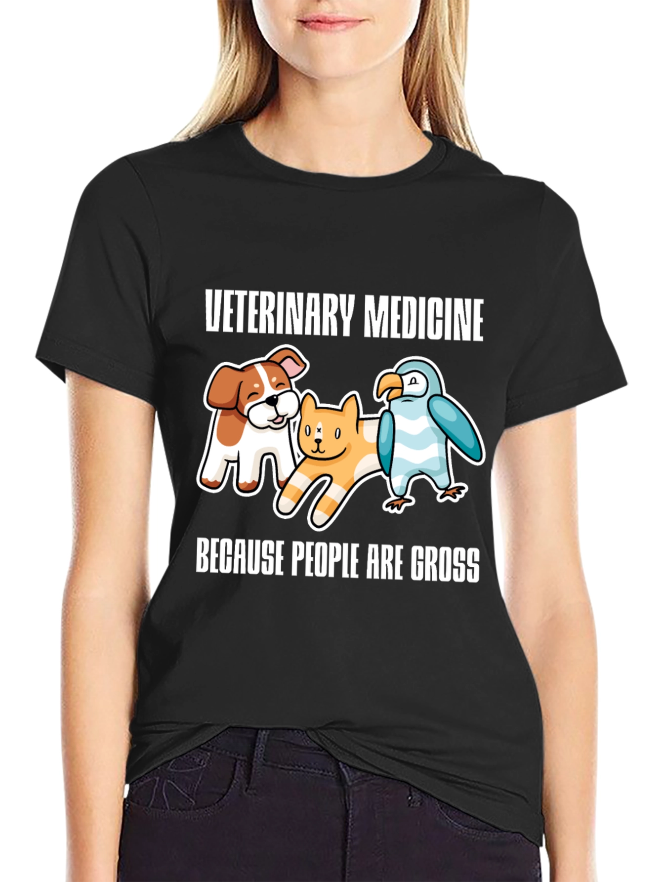 Black Veterinary Medicine Cartoon Graphic Tee view 2