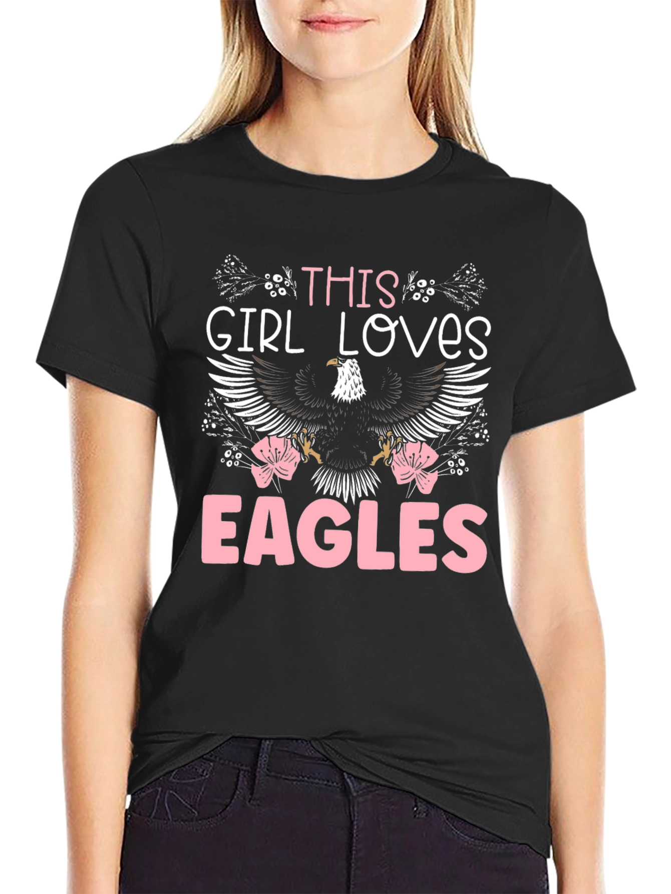 Black This Girl Loves Eagles T-Shirt view 2
