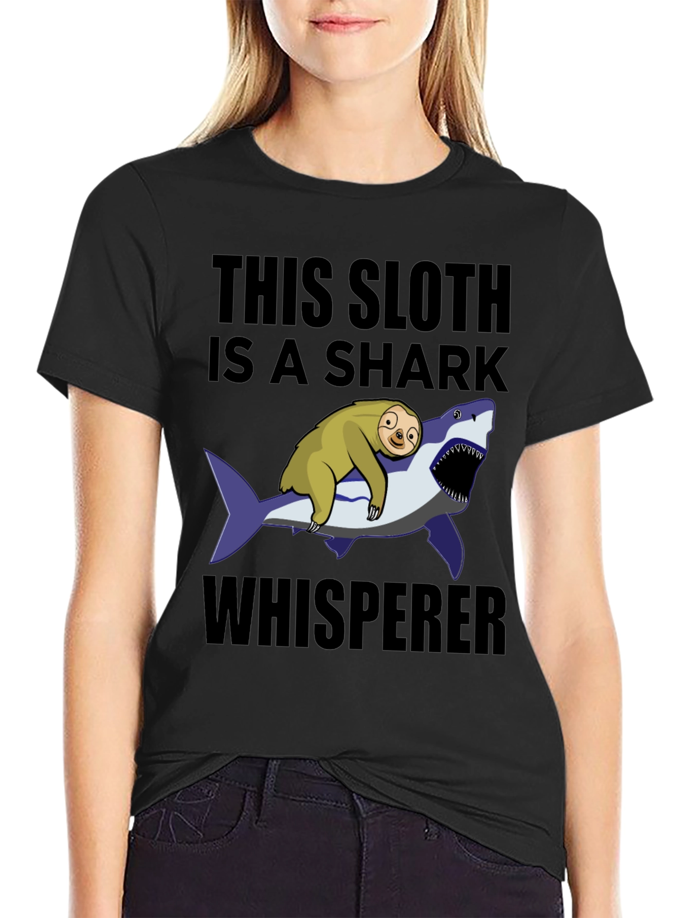Black Sloth Shark Whisperer T-Shirt - Funny Graphic Tee view 2