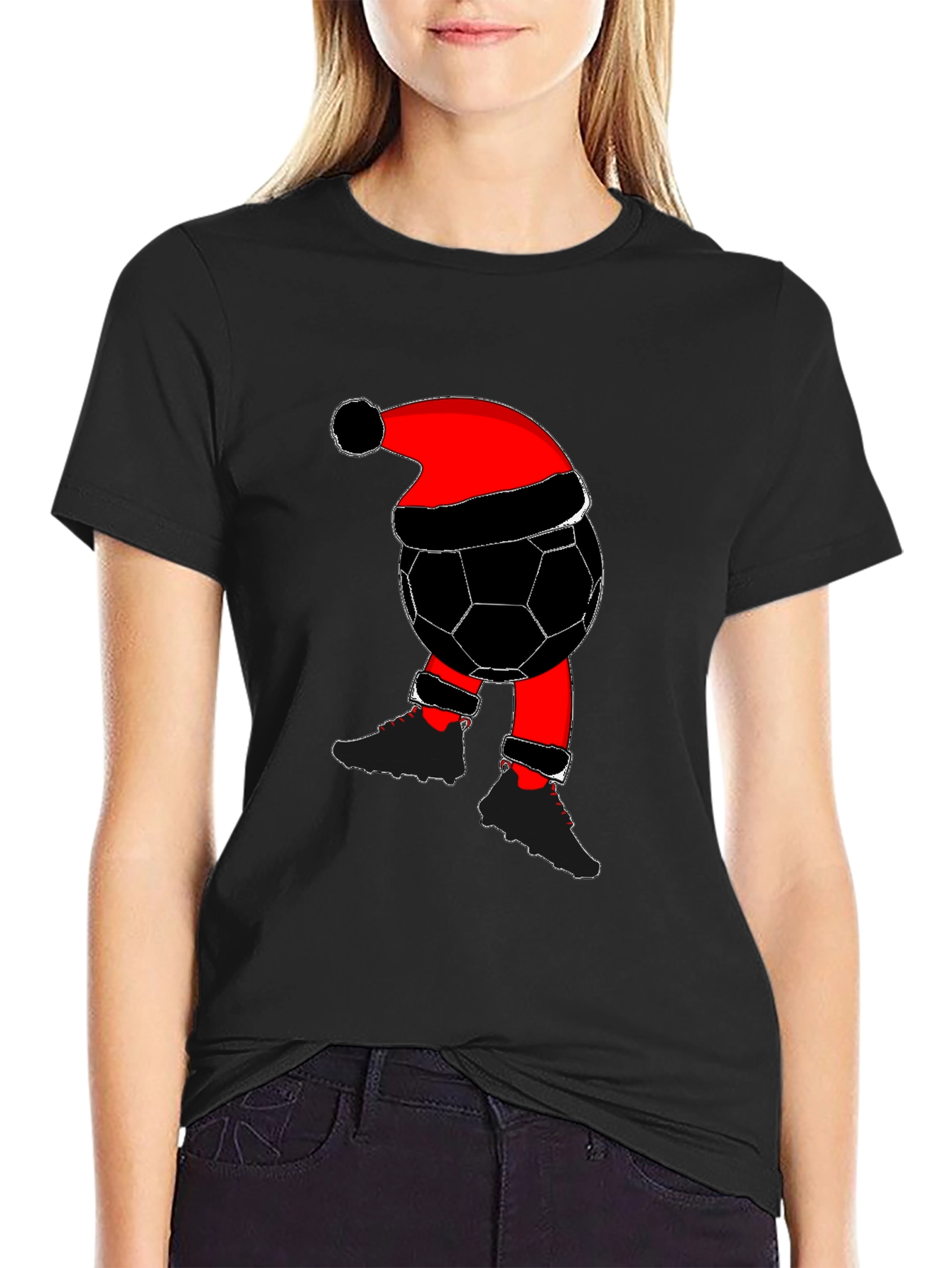 Black Soccer Ball Santa Christmas T-Shirt view 2