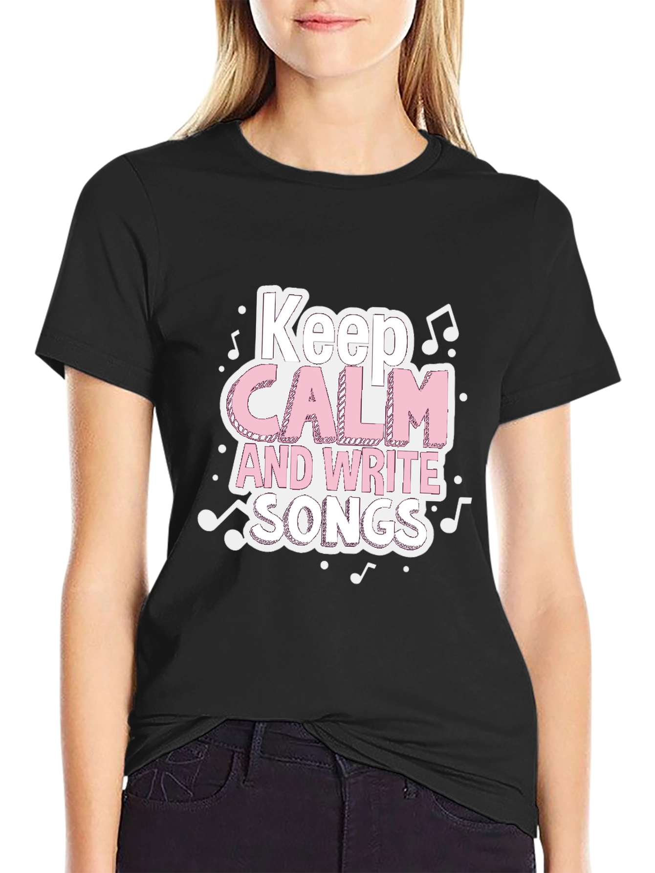 Black Keep Calm & Write Songs T-Shirt - Music Lover Tee view 2