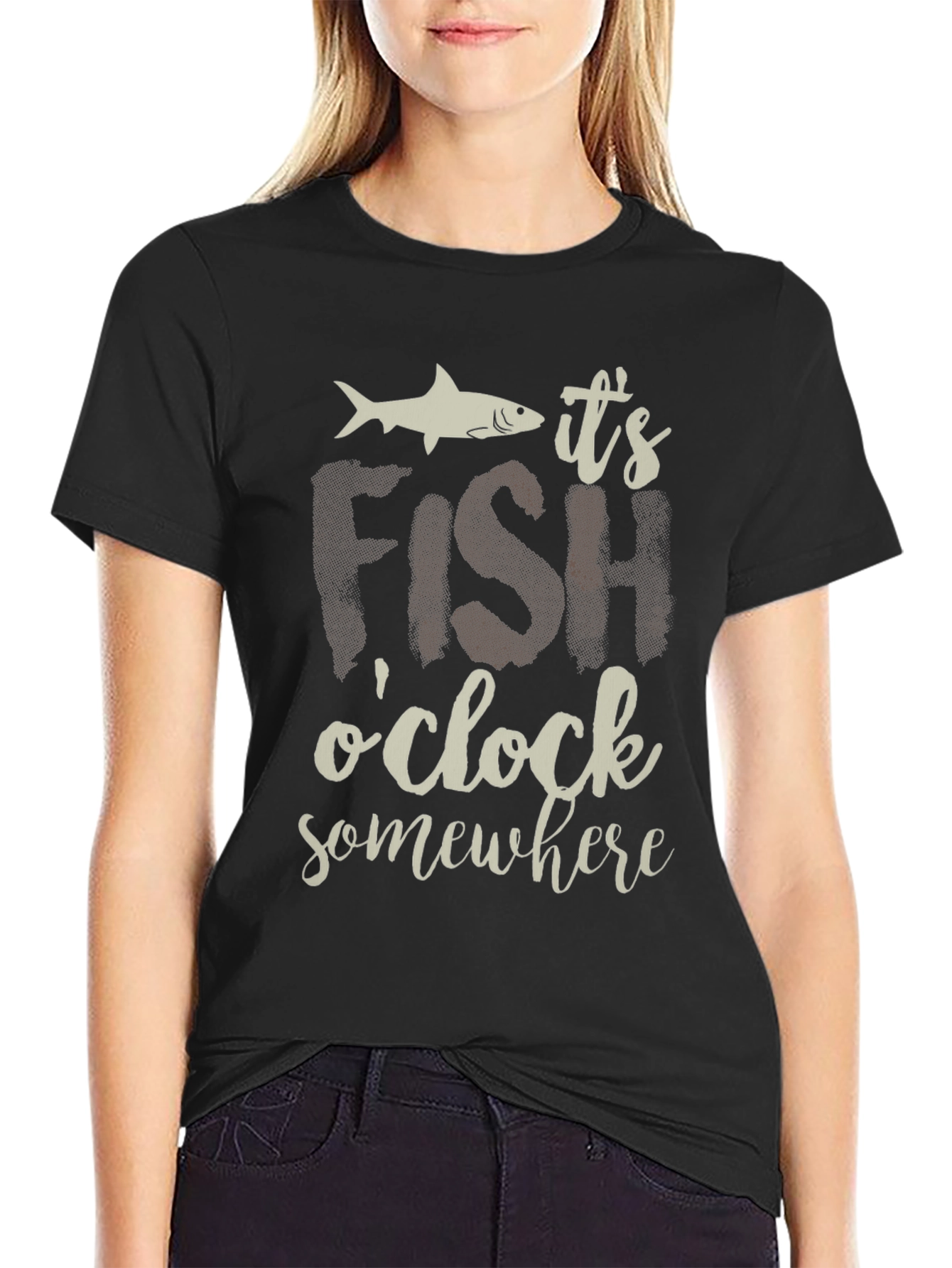 Black It's Fish O'Clock Somewhere T-Shirt view 2
