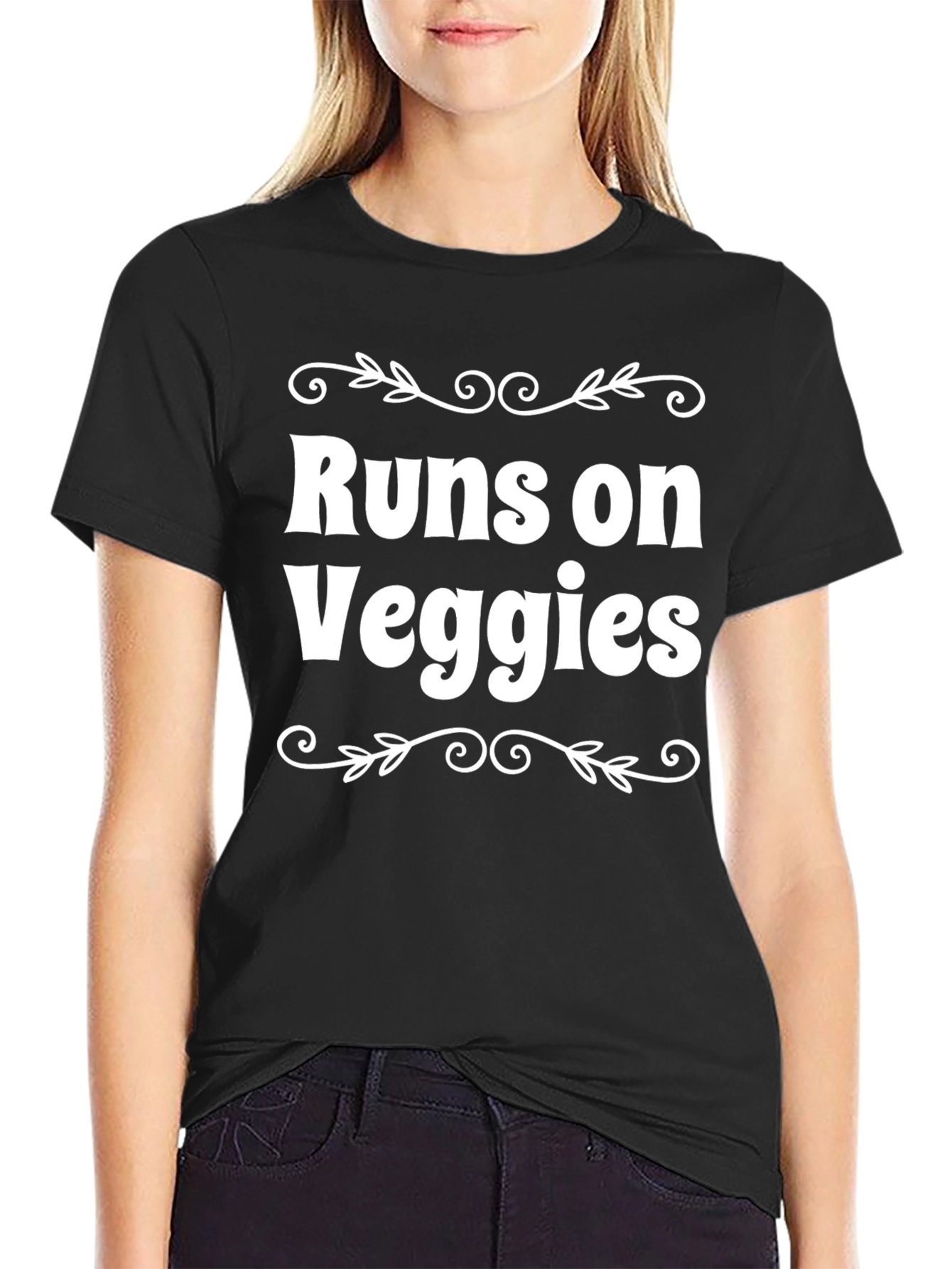 Black Runs on Veggies T-Shirt - Vegan Lifestyle Tee view 2