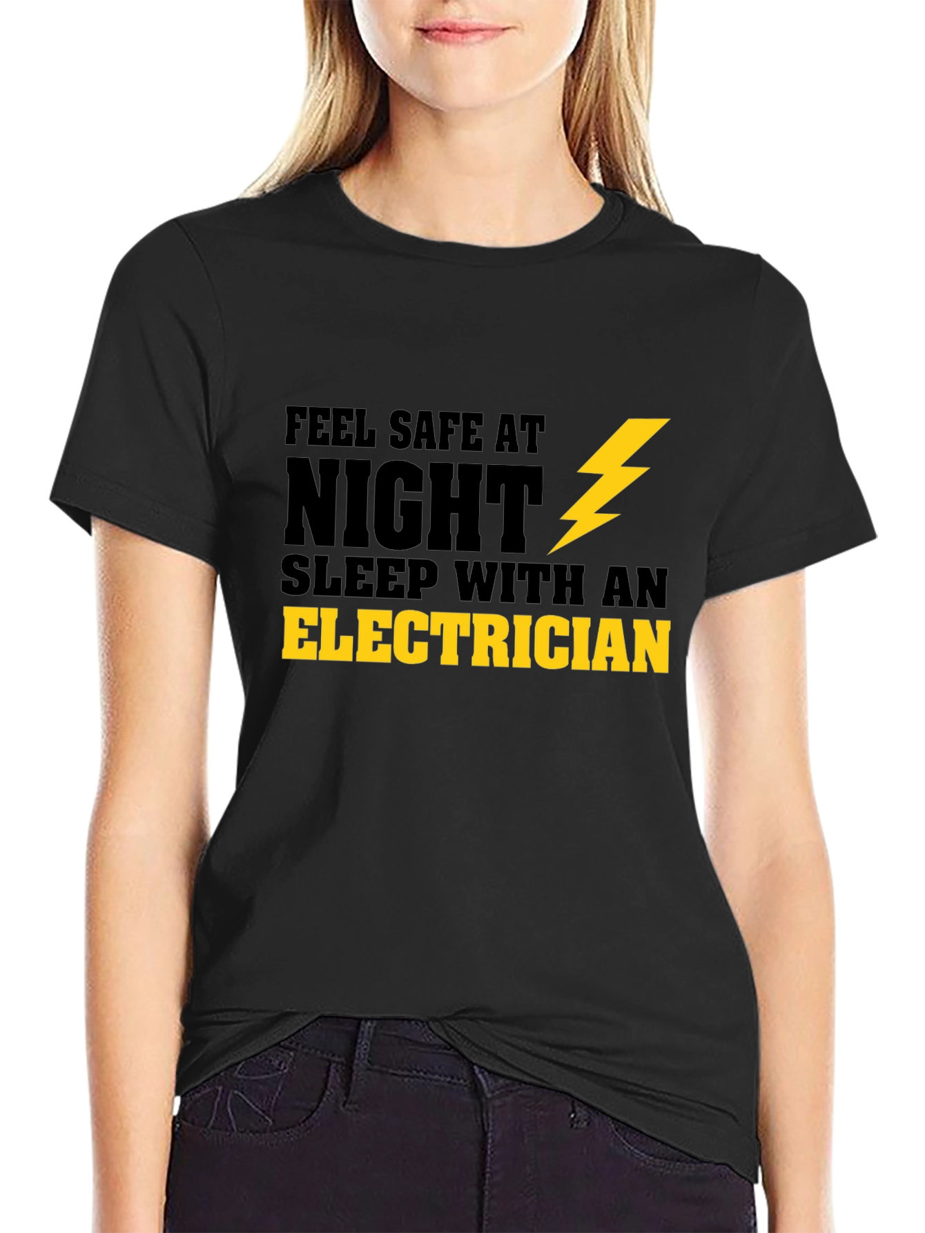 Black Feel Safe Sleep With An Electrician T-Shirt view 2