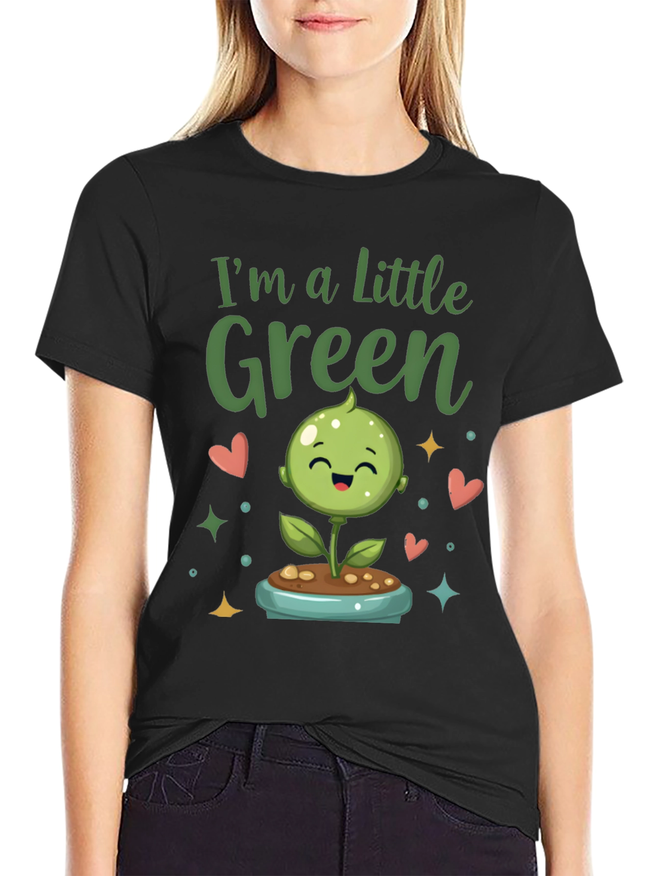 Black I'm A Little Green Cute Plant Shirt view 2