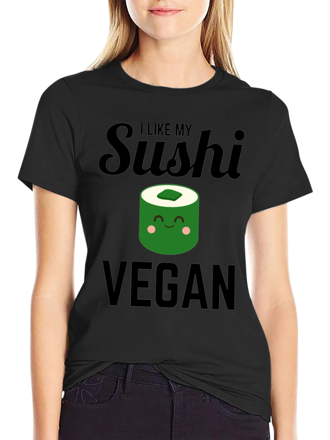 Black Vegan Sushi Graphic T-Shirt - Unisex Casual Tee view 2