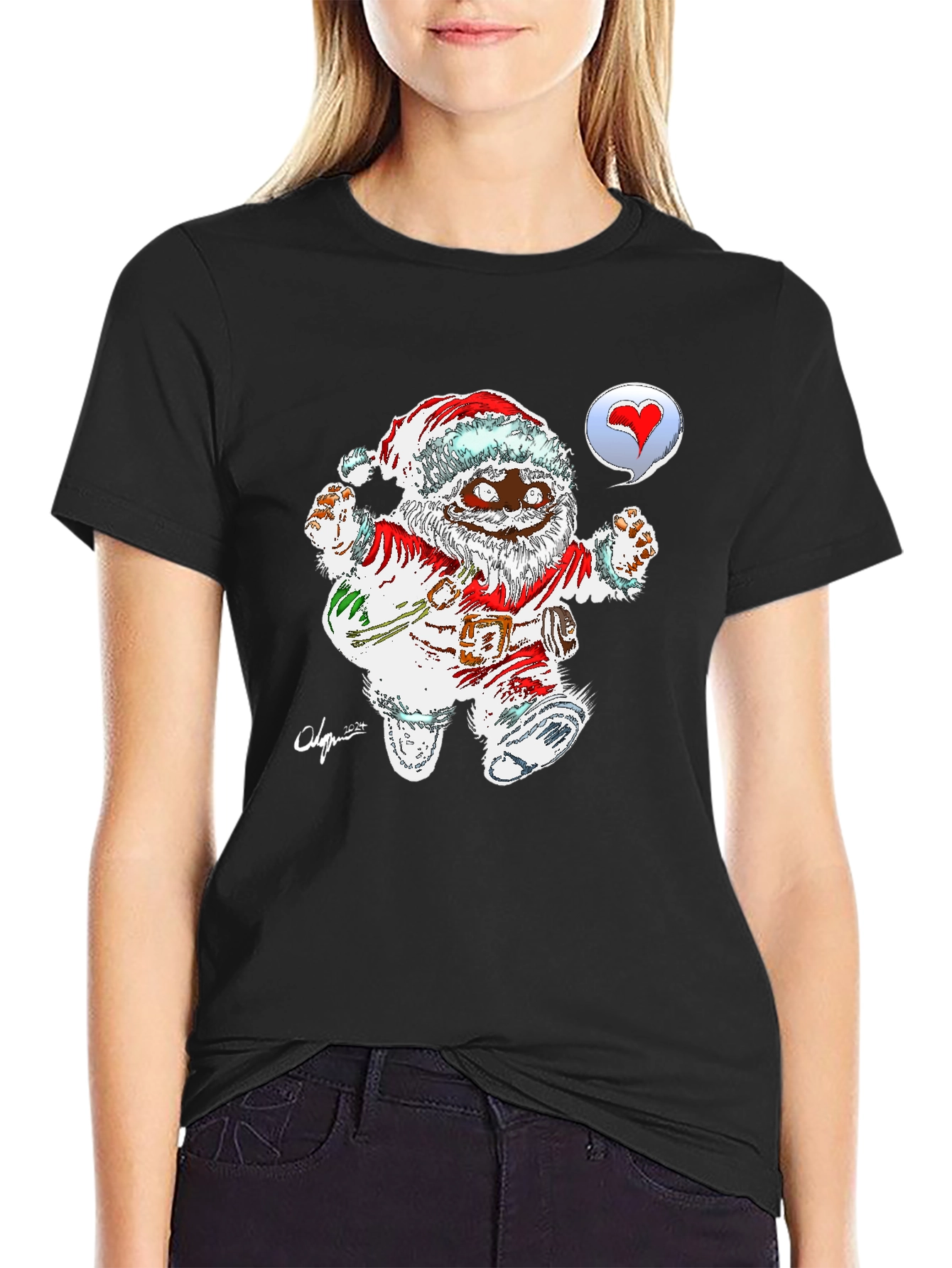 Cartoon Santa Black T-Shirt - 2