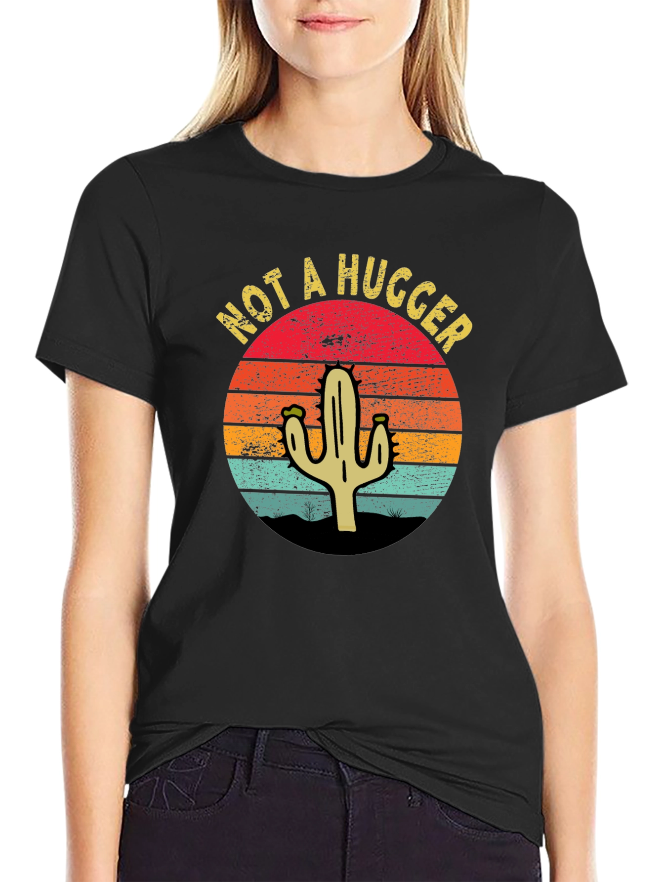 Black Not A Hugger Cactus Graphic T-Shirt - Unisex view 2