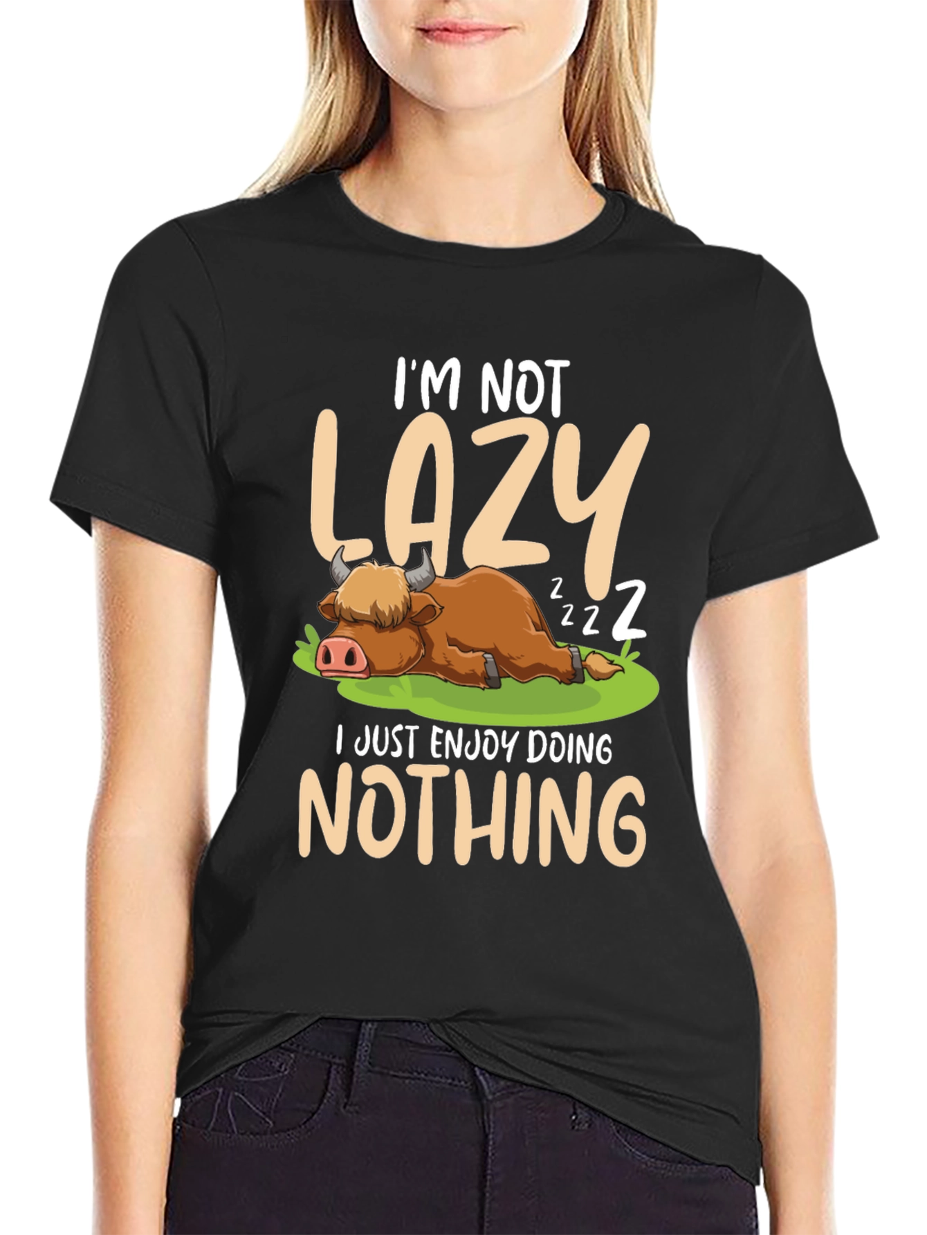 Black Lazy Cow T-Shirt - Enjoy Doing Nothing view 2