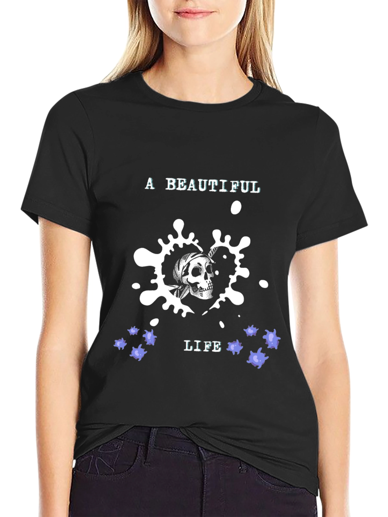Black Skull Graphic Tee - A Beautiful Life Design, Casual Wear view 2