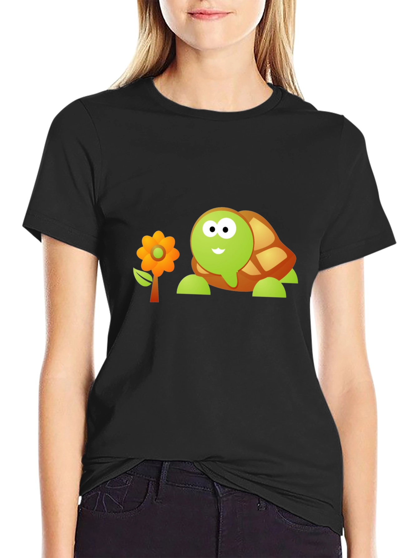 Black Cartoon Turtle Graphic Tee view 2
