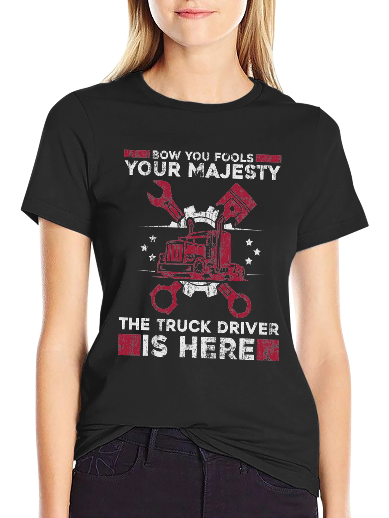 Black Bow You Fools Truck Driver T-Shirt view 2