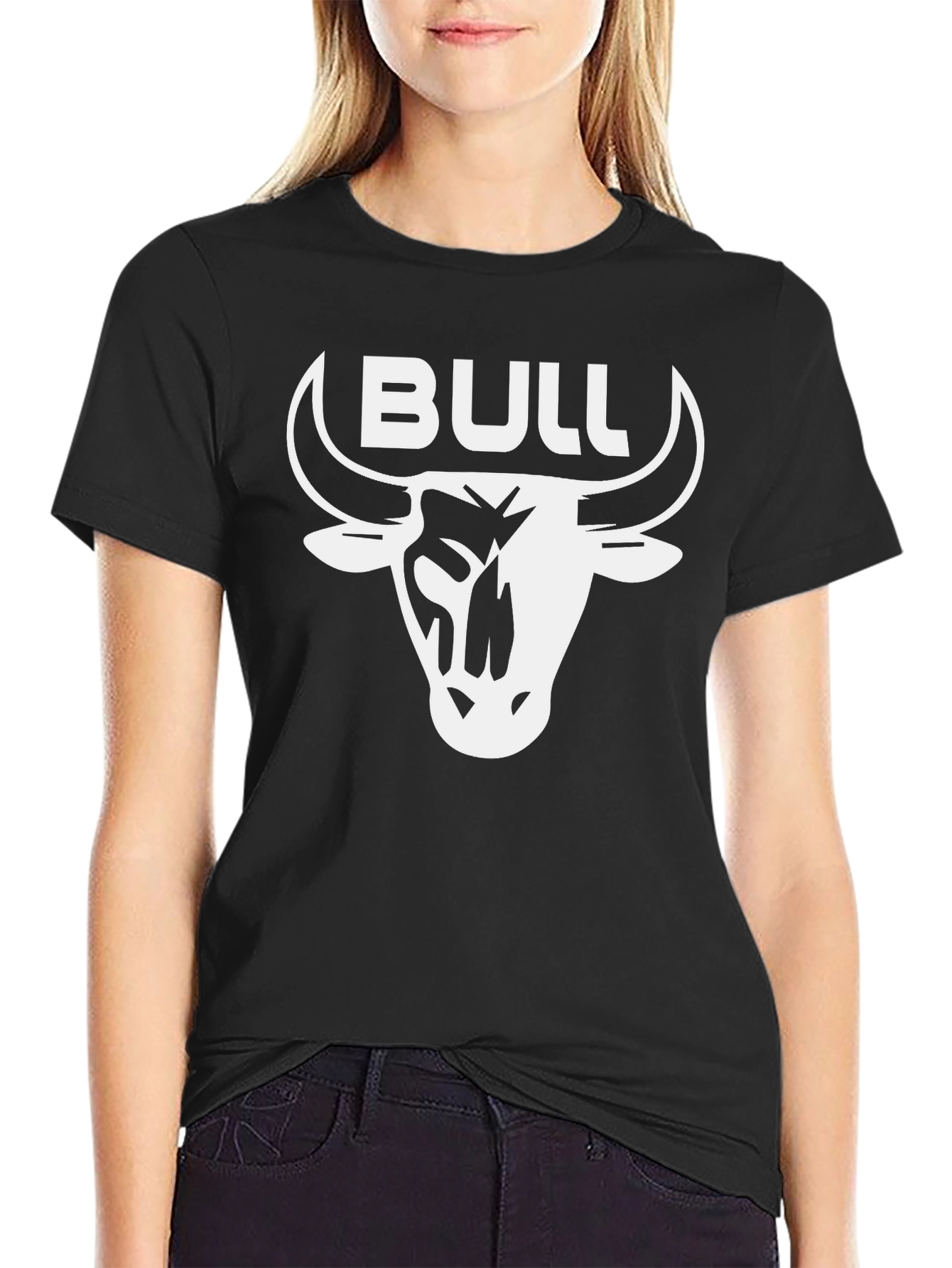 Black Bull T-Shirt - Black Crew Neck with White Graphic view 2