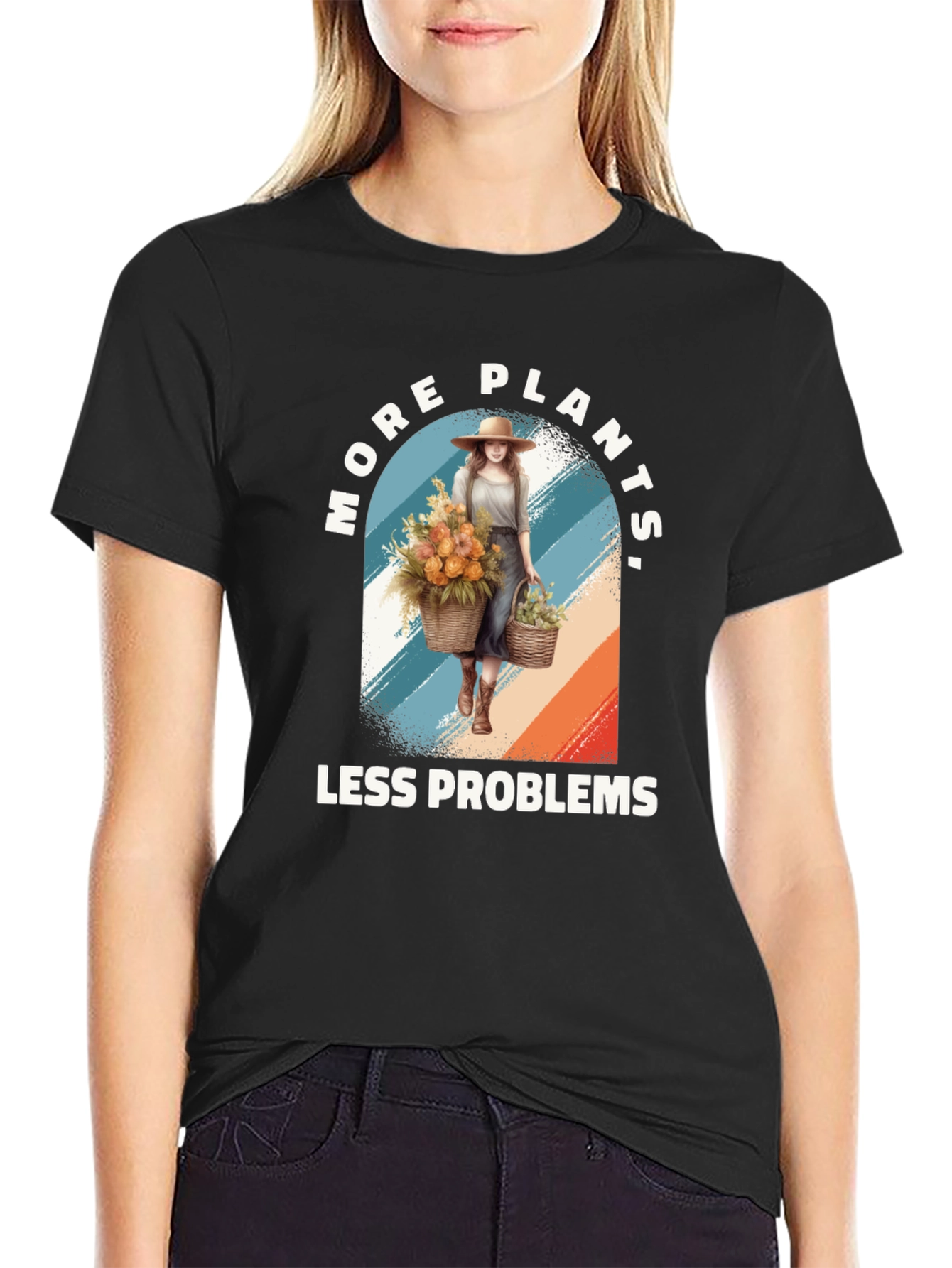 Black More Plants Less Problems Graphic Tee view 2