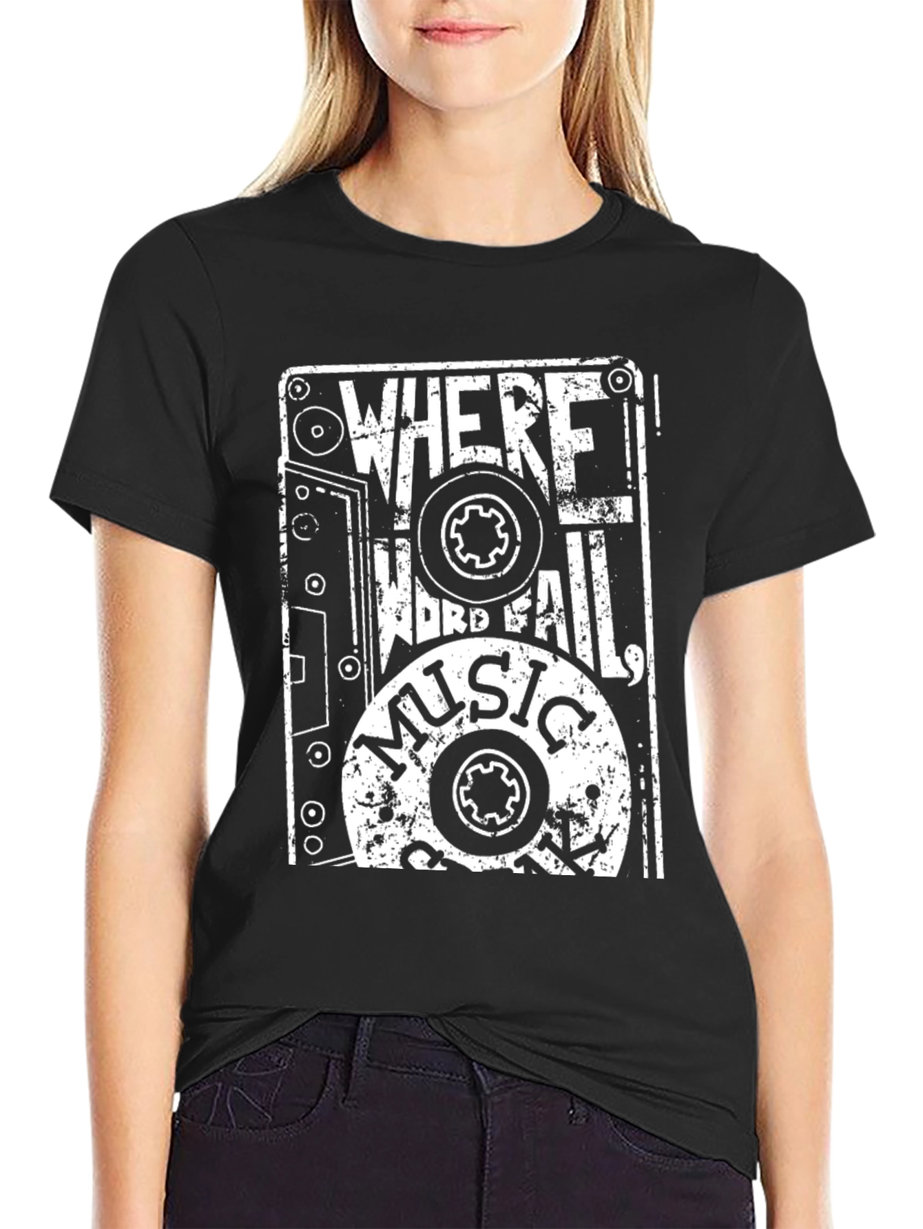 Black Music Quote T-Shirt - Where Words Fail, Music Speaks view 2