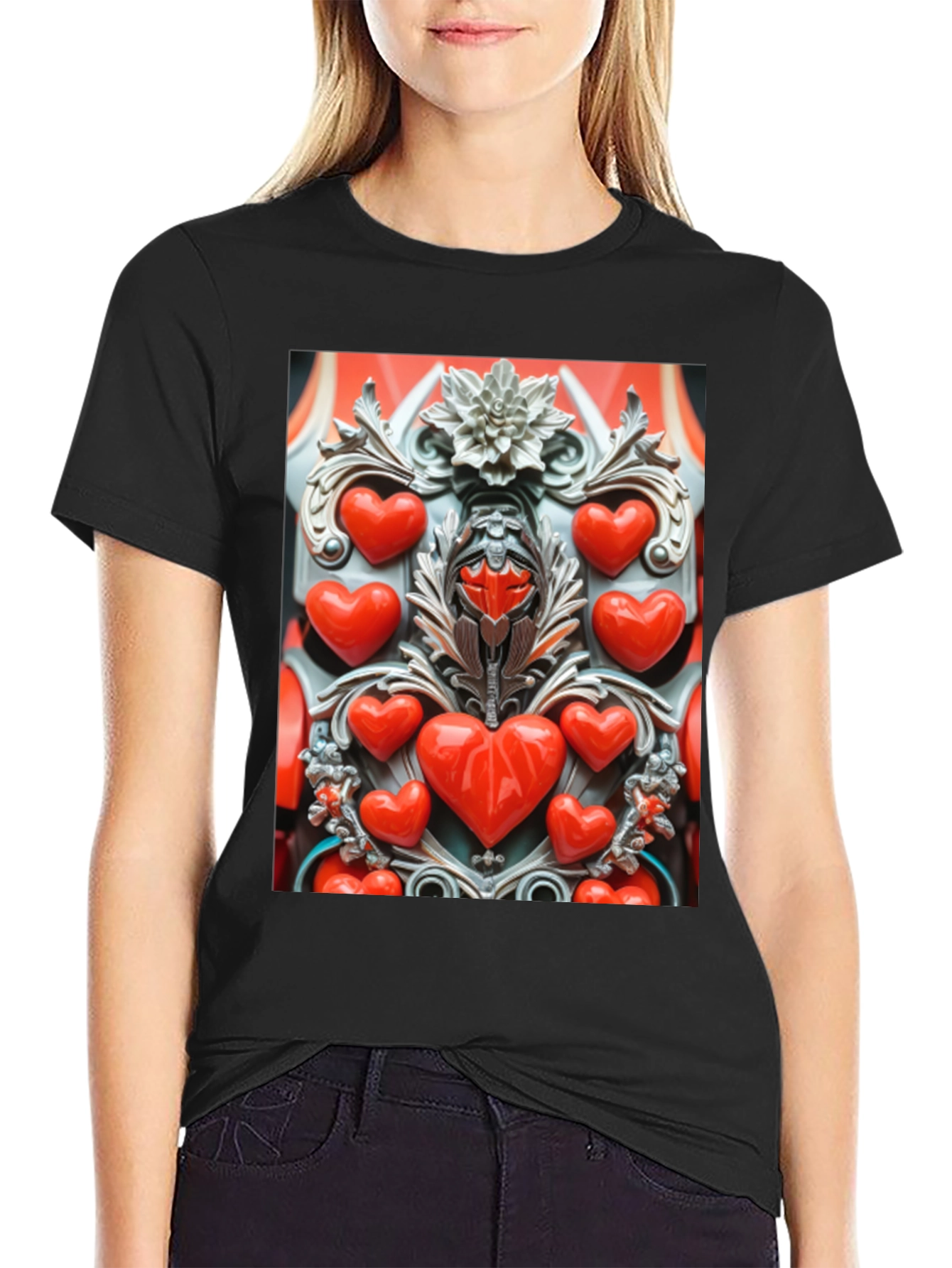 Black Heart Ornate Art Black T-Shirt view 2