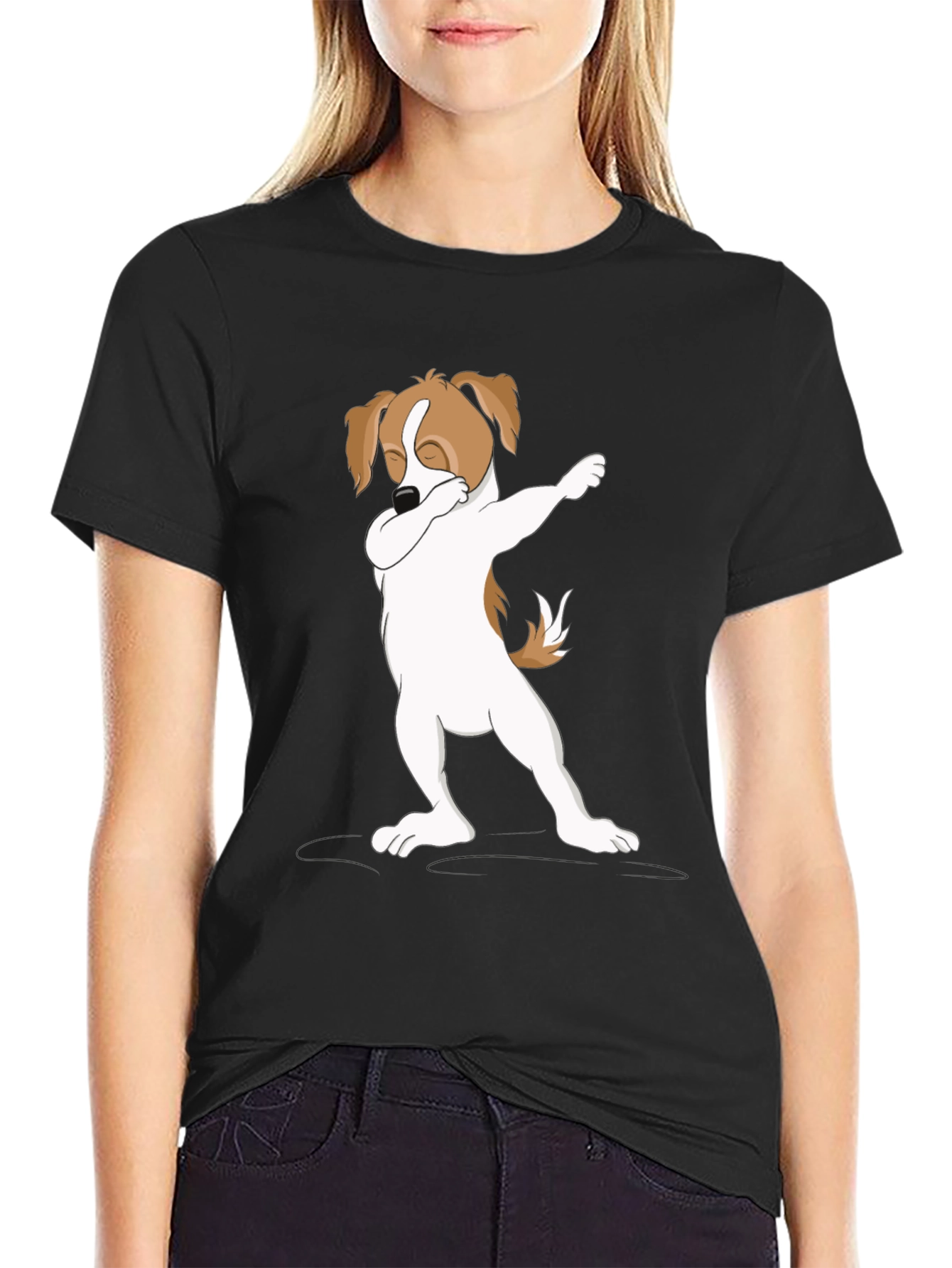 Black Dabbing Dog Graphic Tee - Stylish Casual Wear view 2
