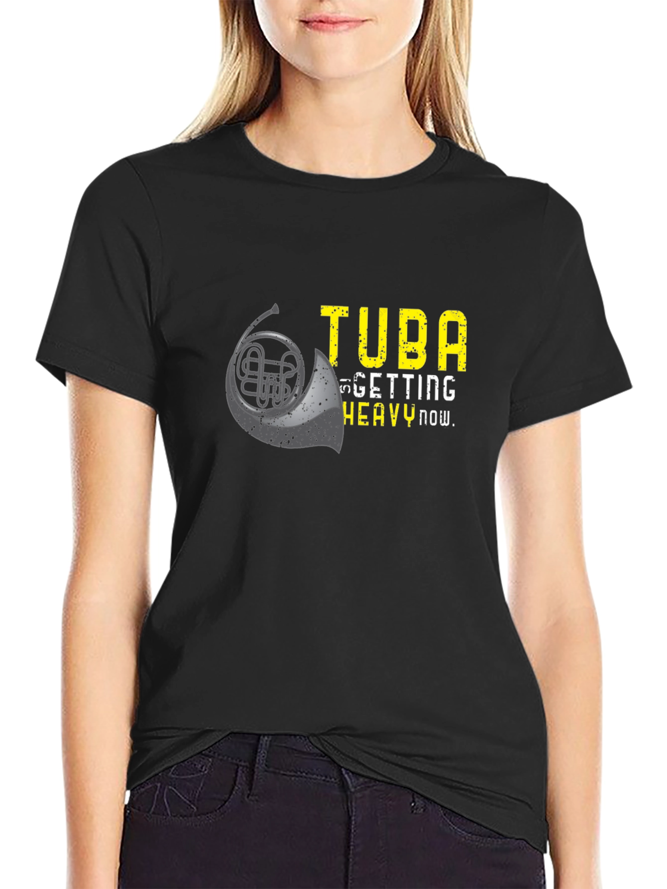 Black Funny Tuba Heavy Now Graphic T-Shirt view 2
