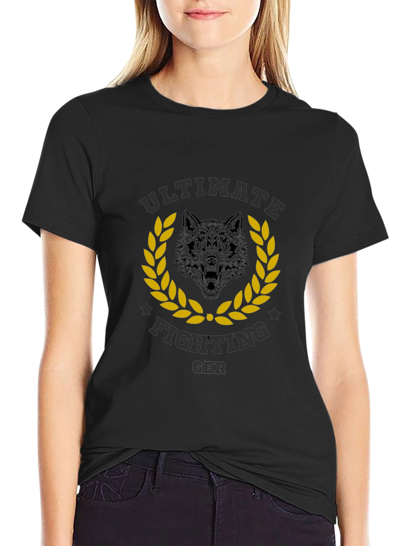 Black Ultimate Fighting GER Wolf Graphic T-Shirt view 2