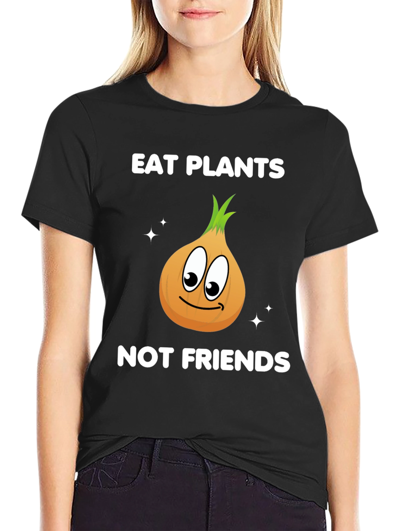 Black Eat Plants Not Friends Vegan Graphic T-Shirt view 2