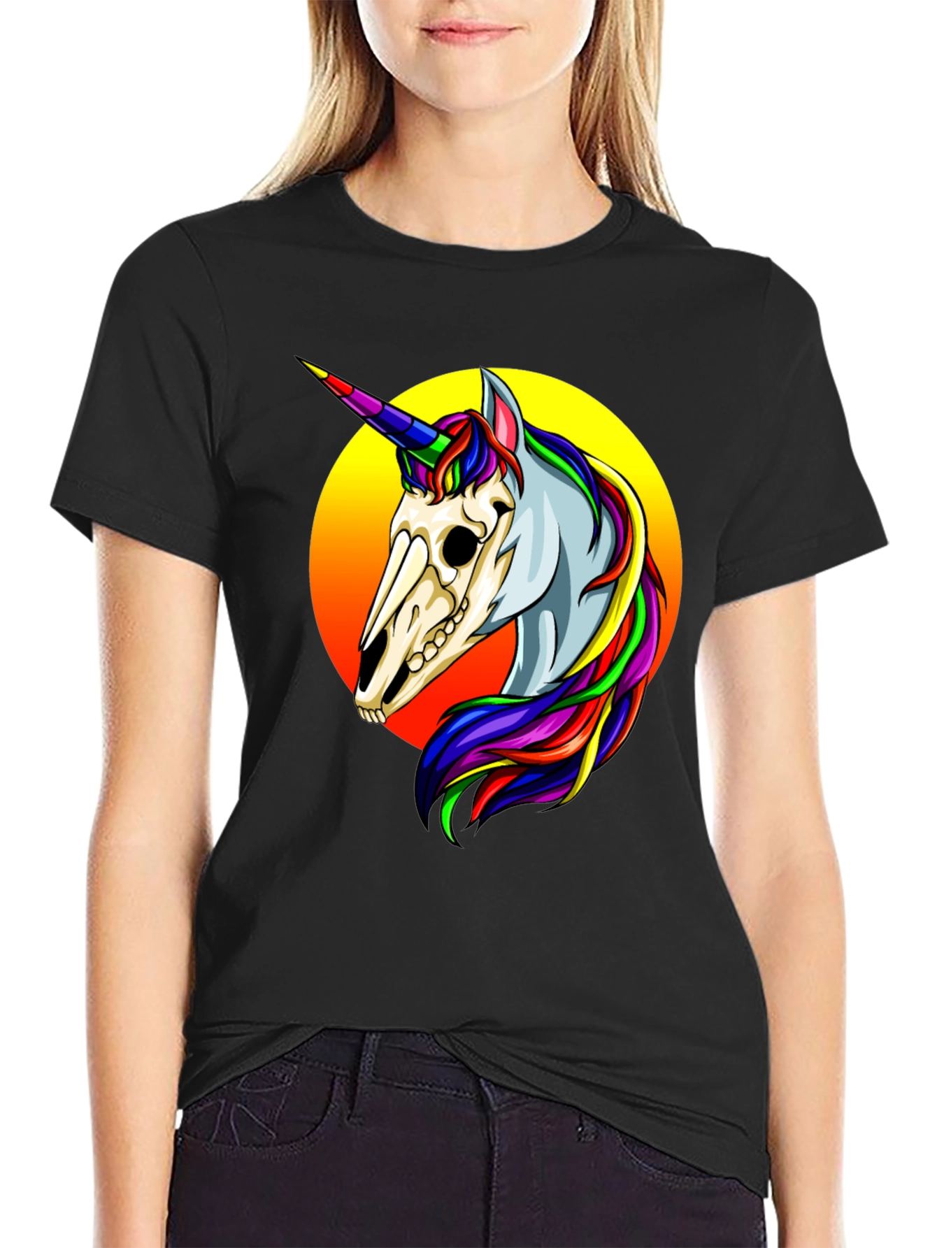 Black Unicorn Skull Graphic Tee - Black view 2